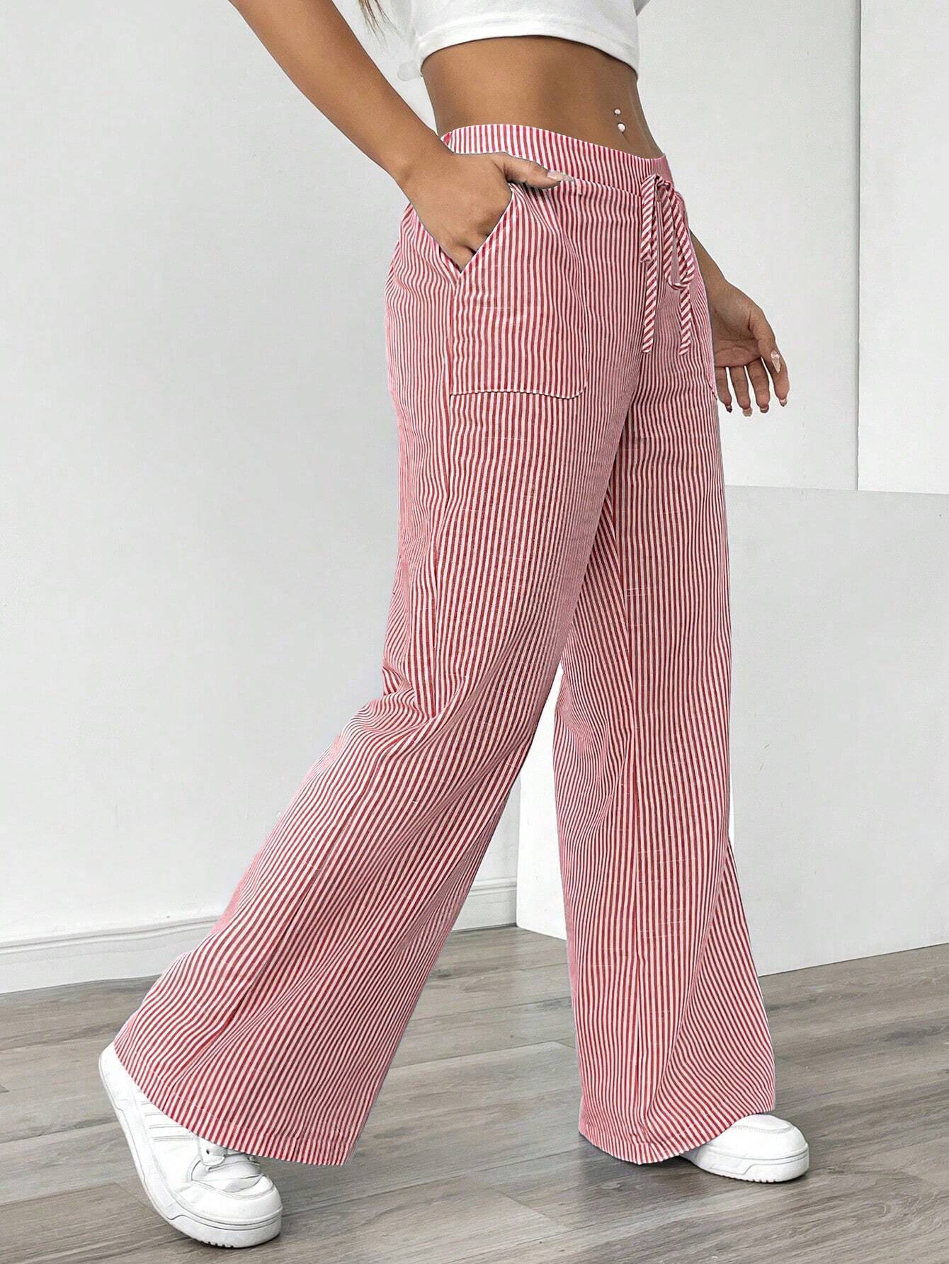 Essnce Women Blue Striped Wide Leg Lounge Pants, Casual & Holiday