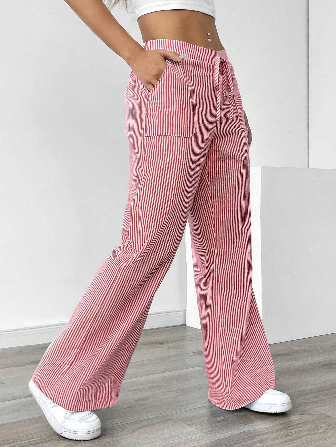 Essnce Women Blue Striped Wide Leg Lounge Pants, Casual & Holiday