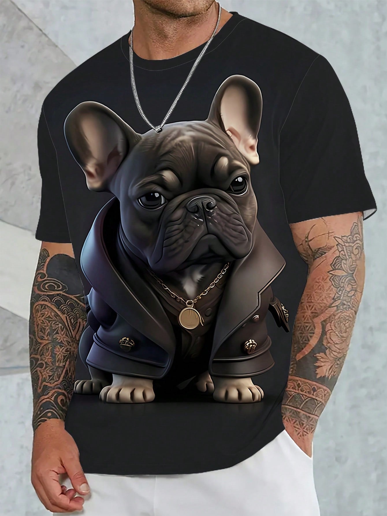 Manfinity LEGND Plus Size Men's Casual Cartoon Dog Print Round Neck Short Sleeve T-Shirt For Summer