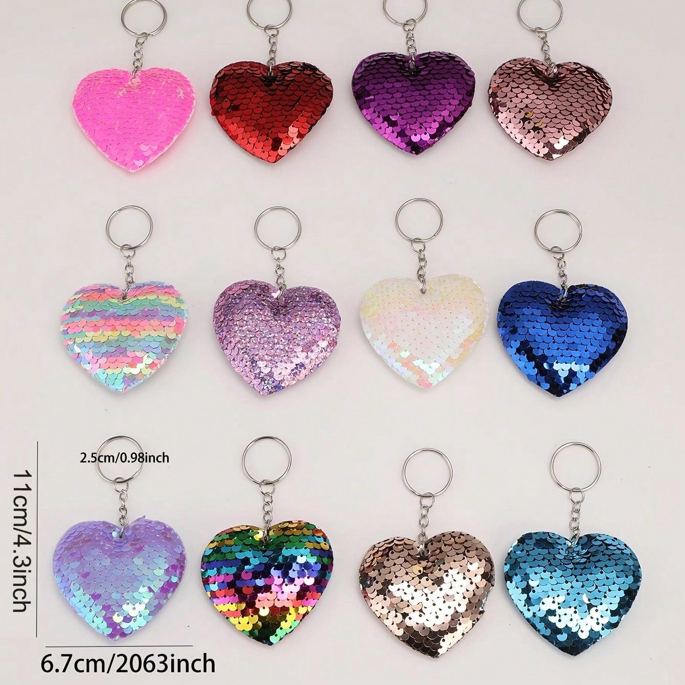 12pcs Glitter Heart Key Chain/Key Ring, Suitable For Party Favors, Holidays, Back To School Gifts