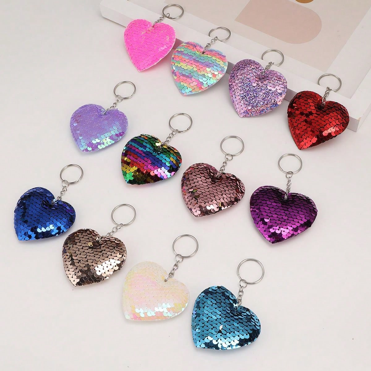 12pcs Glitter Heart Key Chain/Key Ring, Suitable For Party Favors, Holidays, Back To School Gifts