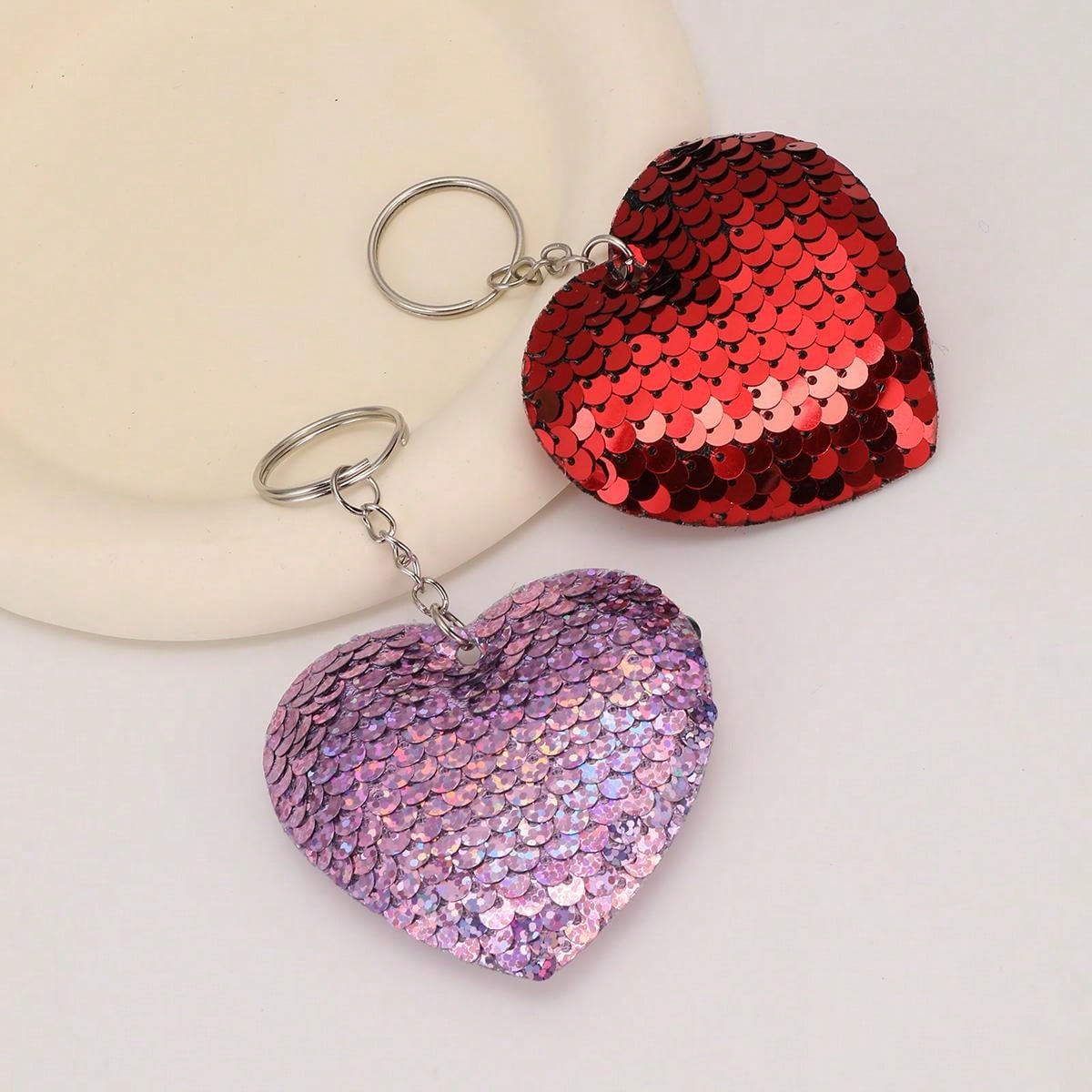 12pcs Glitter Heart Key Chain/Key Ring, Suitable For Party Favors, Holidays, Back To School Gifts