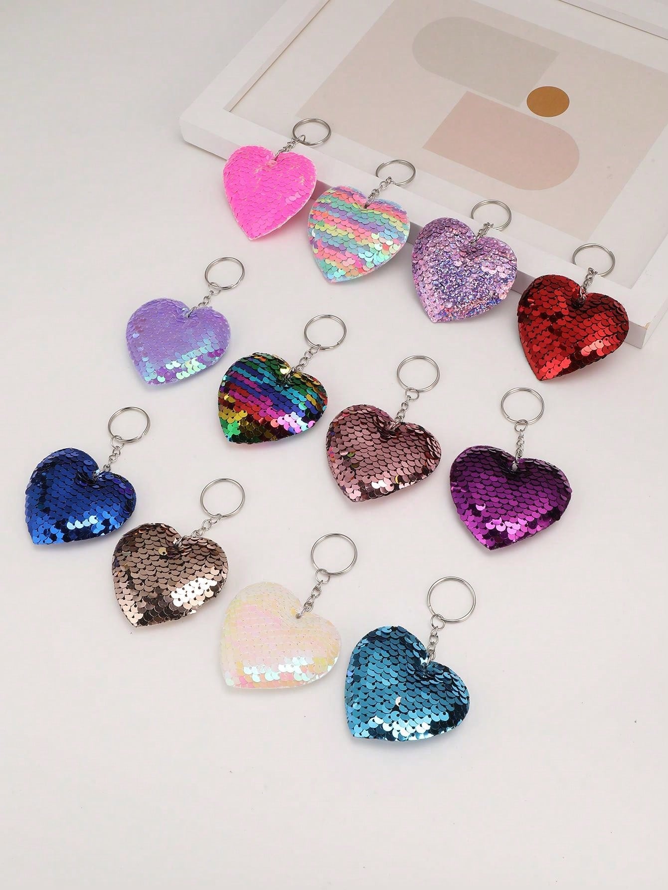 12pcs Glitter Heart Key Chain/Key Ring, Suitable For Party Favors, Holidays, Back To School Gifts