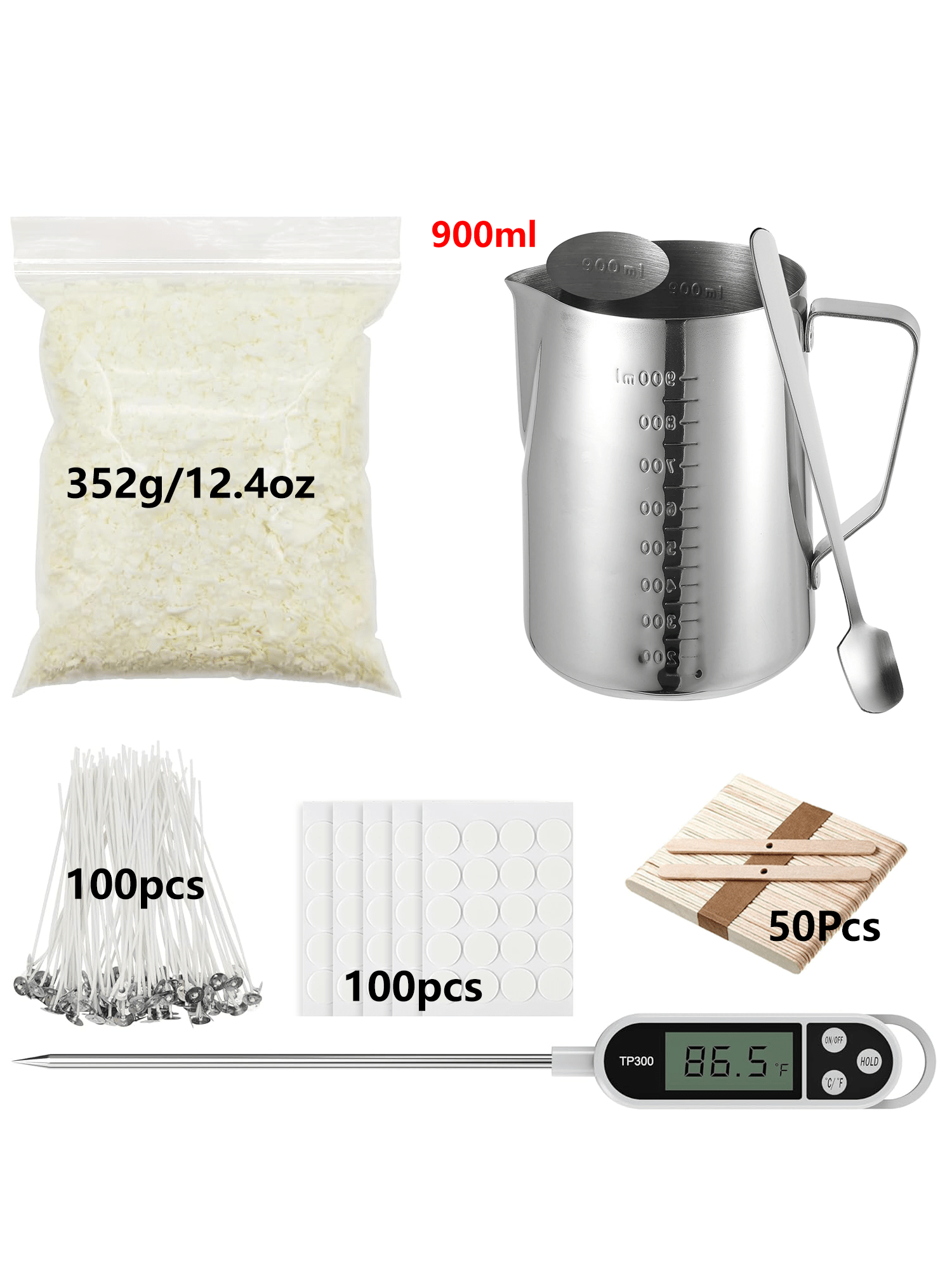 Candle Making Kit Supplies, Soy Wax DIY Candle Making For Adults, With 900ml Candle Make Pouring Pot, Candle Wicks, Wicks Sticker, Wicks Holder, Thermometers