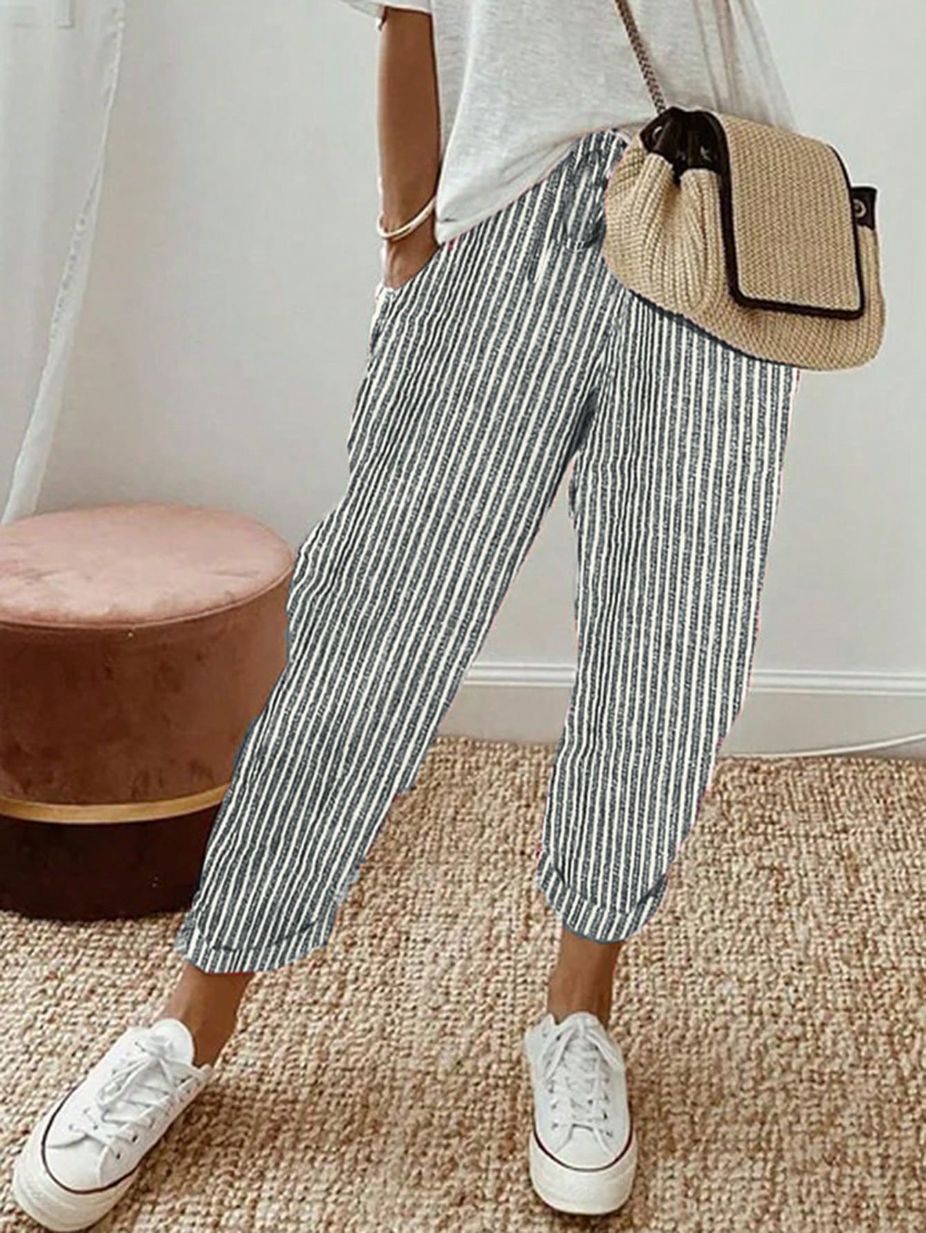 LUNE Women's Striped Printed Simple Daily Long Pants