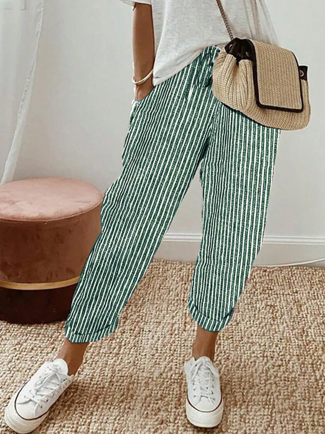 LUNE Women's Striped Printed Simple Daily Long Pants