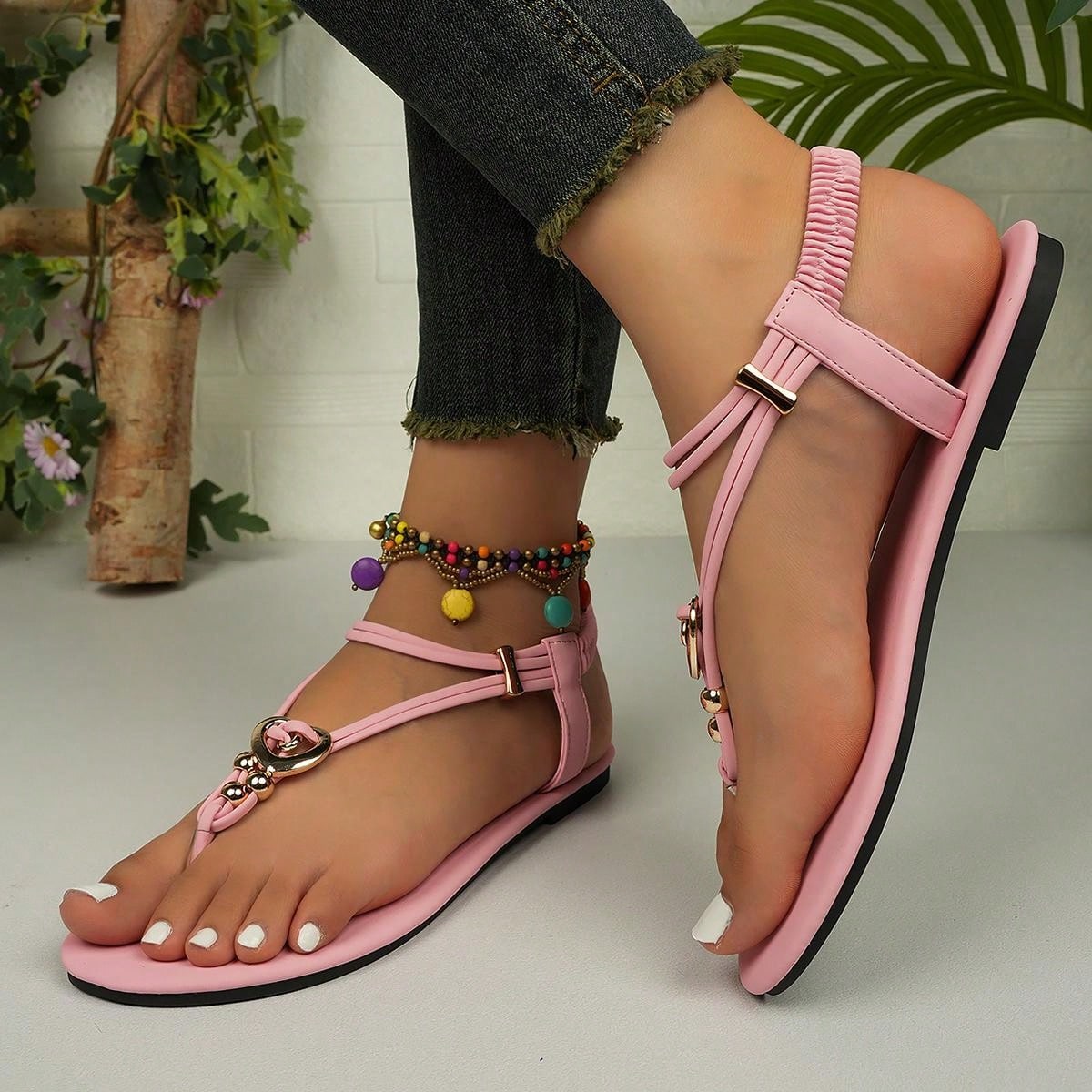 Bohemian Style Women Slippers, Casual Flip Flops With Anti-Slip Toe Post, Suitable For All Seasons