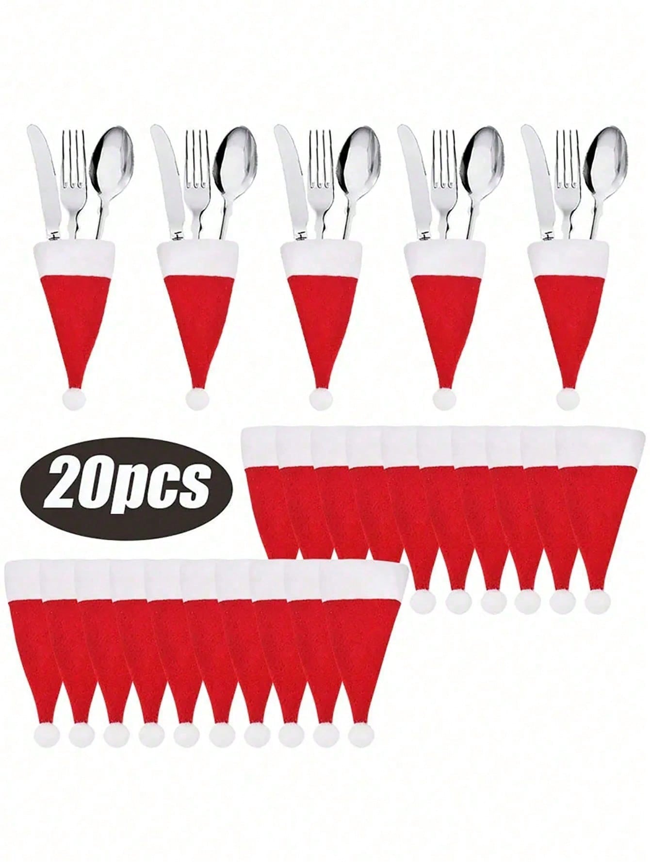 10/20pcs Christmas Hat Cutlery Holders, Mini Non-Woven Fabric Santa Claus Silverware Holders, Lollipop