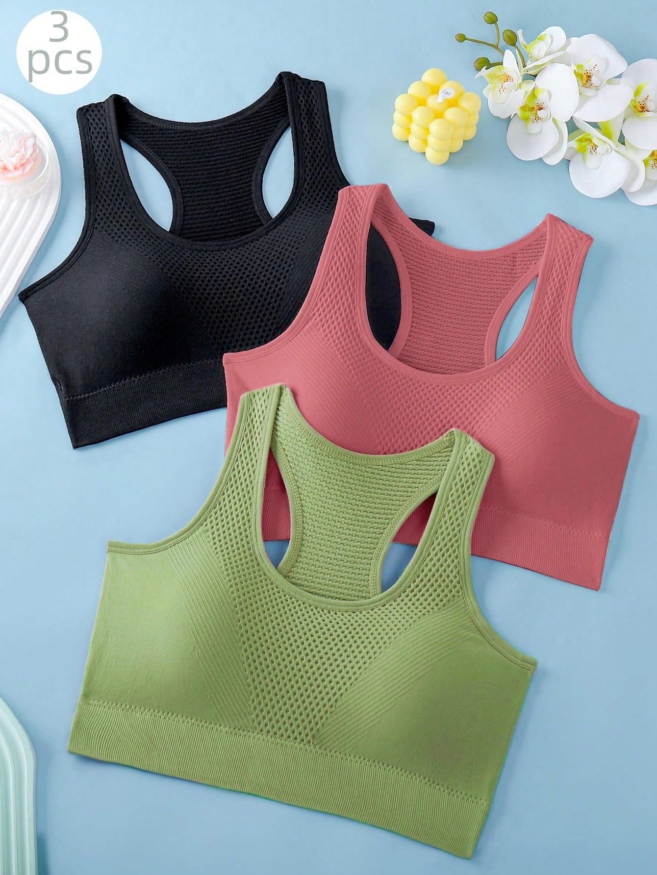 3pcs/Set Women Sports Bra, Yoga Fitness Running Bra, Seamless Workout Bra For Back Support, Lingerie