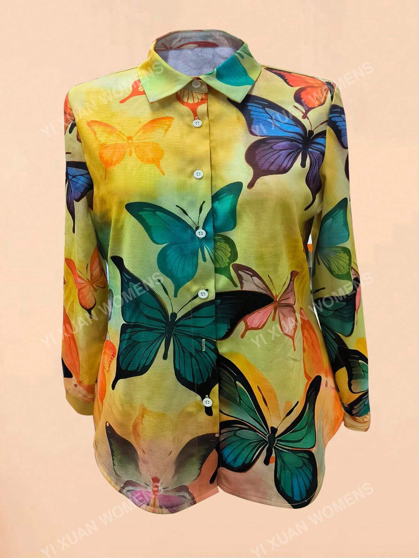 Women's Shirt, Fashionable Casual Butterfly Printed Shirt Top