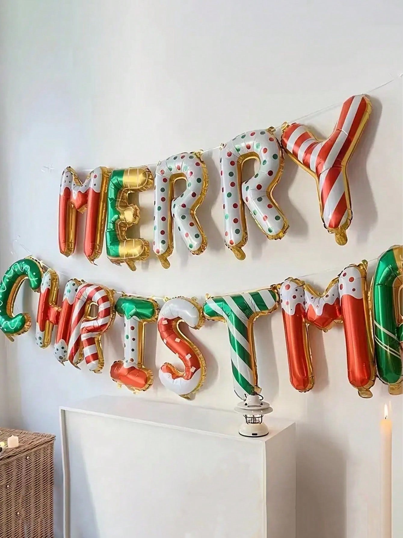 14pcs/Set, 16 Inch Letter Balloon Christmas Alphabet Banner Kit, Foil Christmas Balloons Christmas Party Decorations Indoor Balloon,Christmas