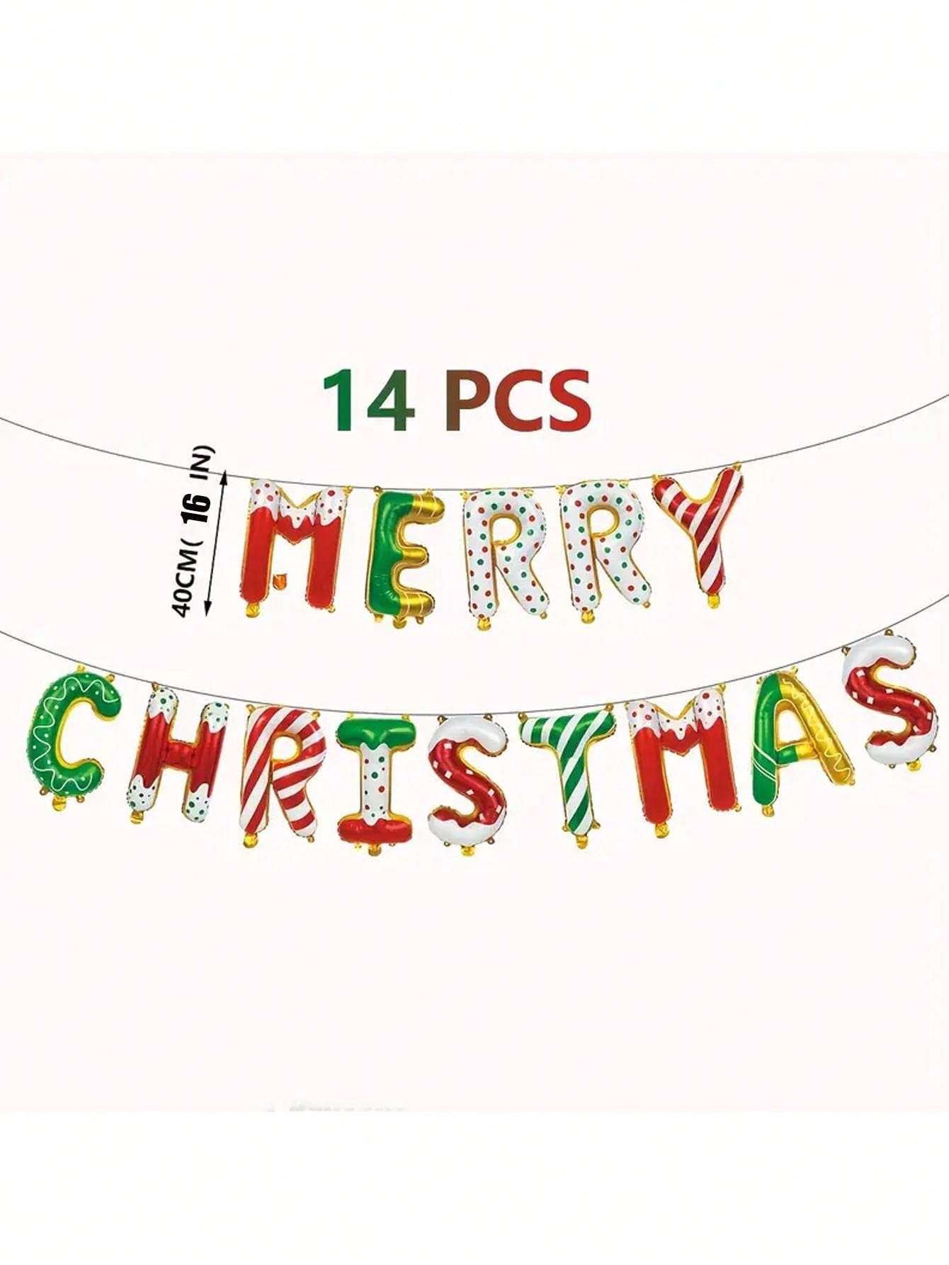 14pcs/Set, 16 Inch Letter Balloon Christmas Alphabet Banner Kit, Foil Christmas Balloons Christmas Party Decorations Indoor Balloon,Christmas