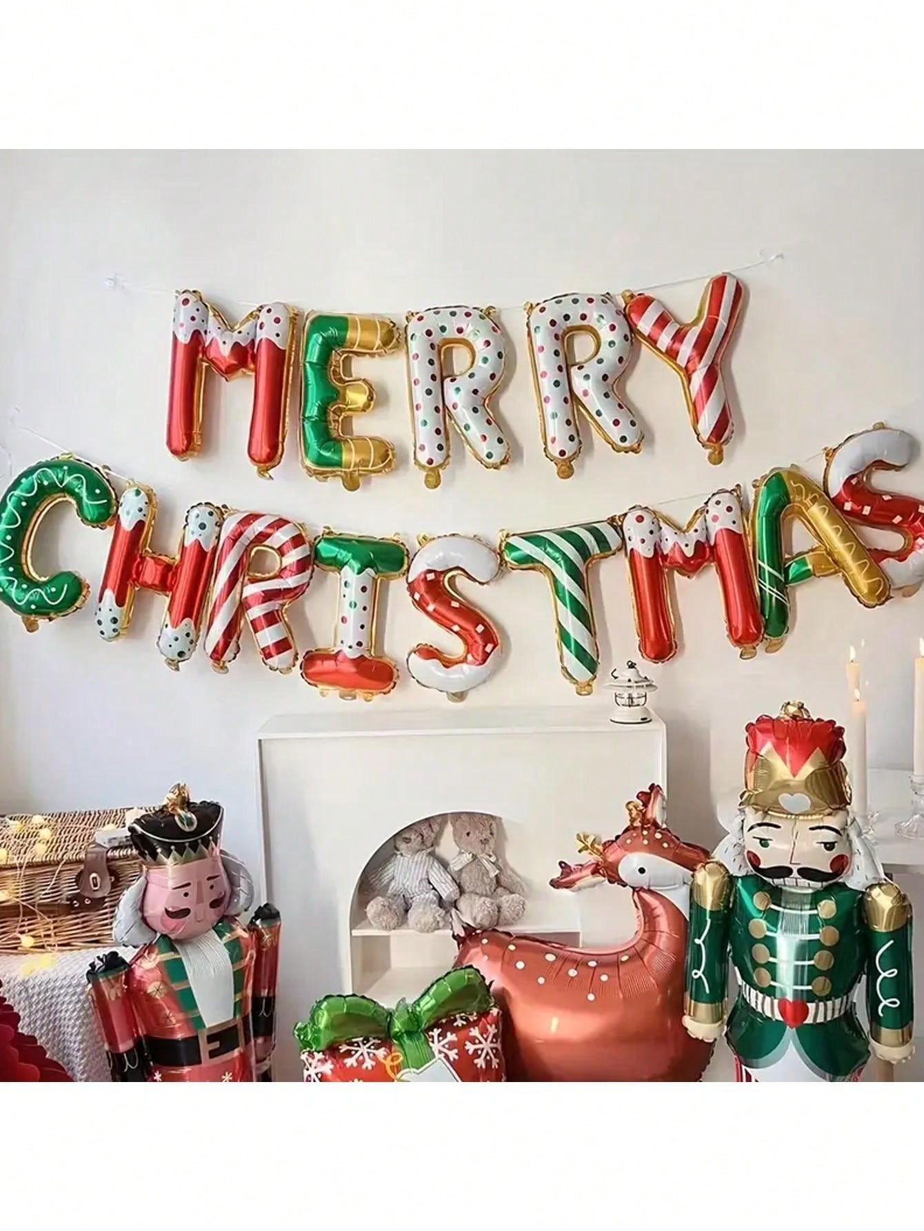 14pcs/Set, 16 Inch Letter Balloon Christmas Alphabet Banner Kit, Foil Christmas Balloons Christmas Party Decorations Indoor Balloon,Christmas