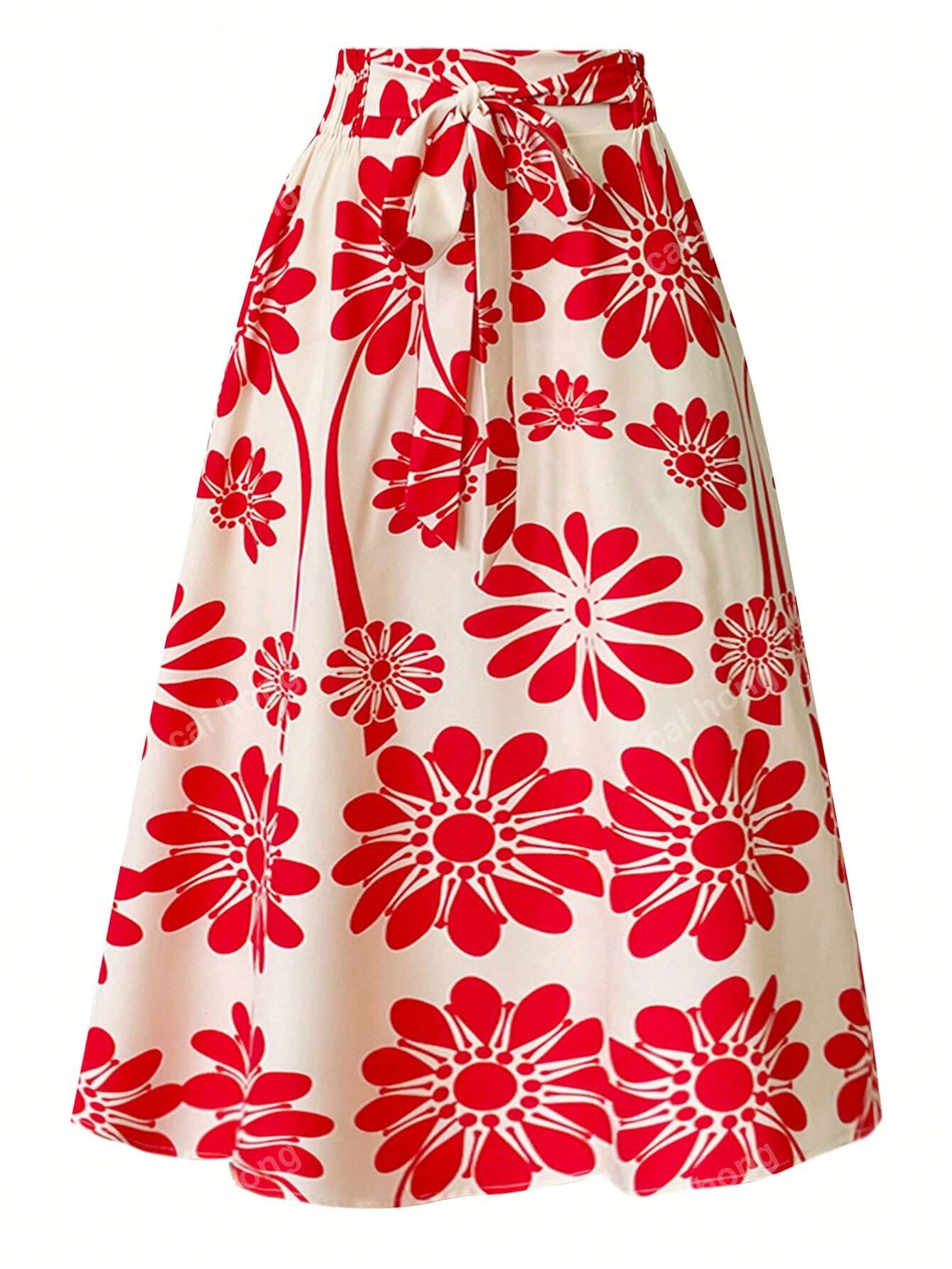 Autumn Hot-Selling Women's Clothing Trend Fashion Color Block Casual Printed Waist Tie Bow Elegant And Versatile Commuter Style A-Line Skirt Skirt Long Skirt