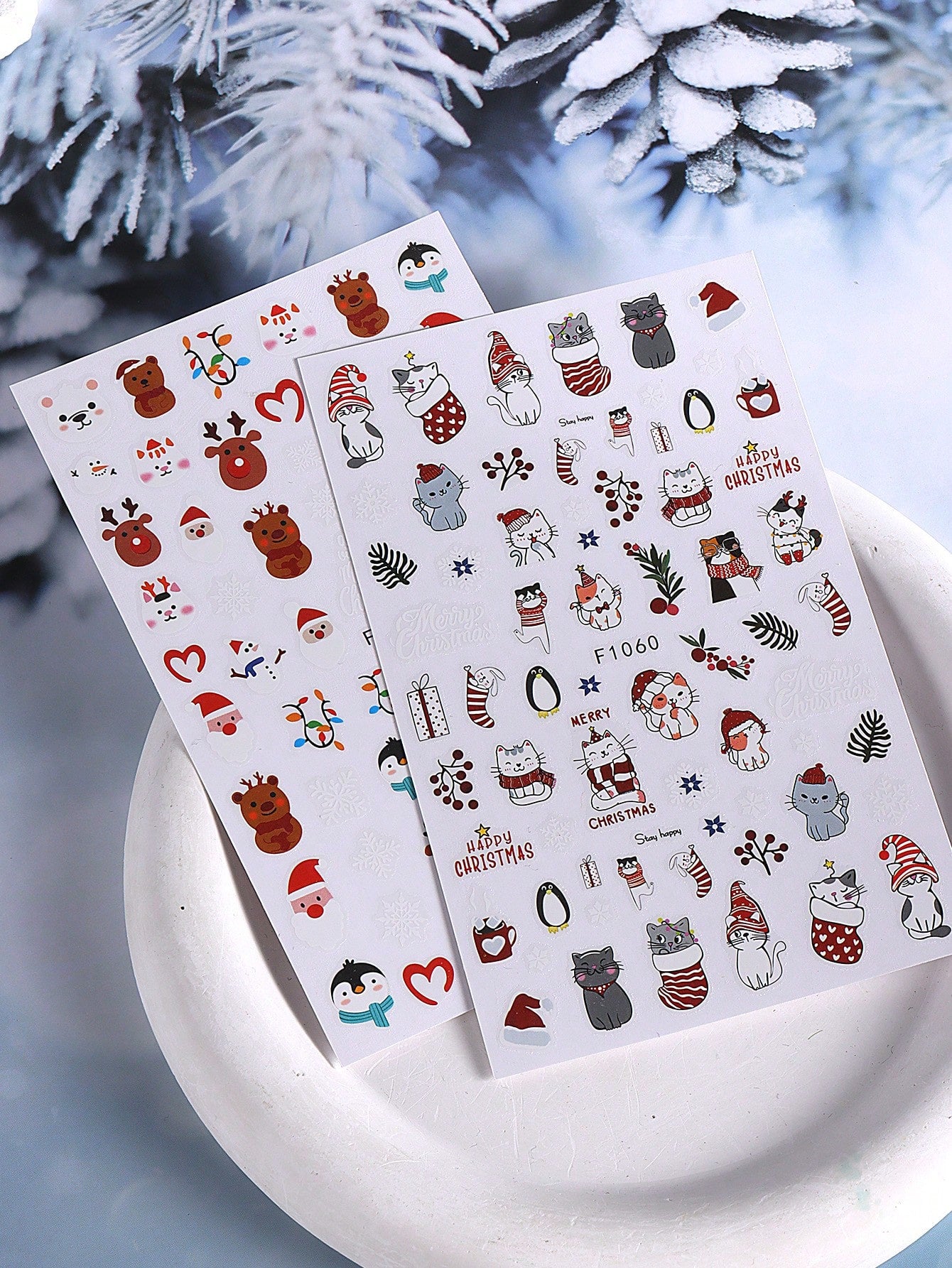 3D Christmas Nail Stickers 2/5 Sheets Cartoon Santa Elk Neon Lamp Penguin Snowflake Snowman Car Tree Bird Holly Berry Flower Leaf DIY Winter Xmas Self-Adhesive Gel Polish Decal Sliders Cute Nail Art Decoration