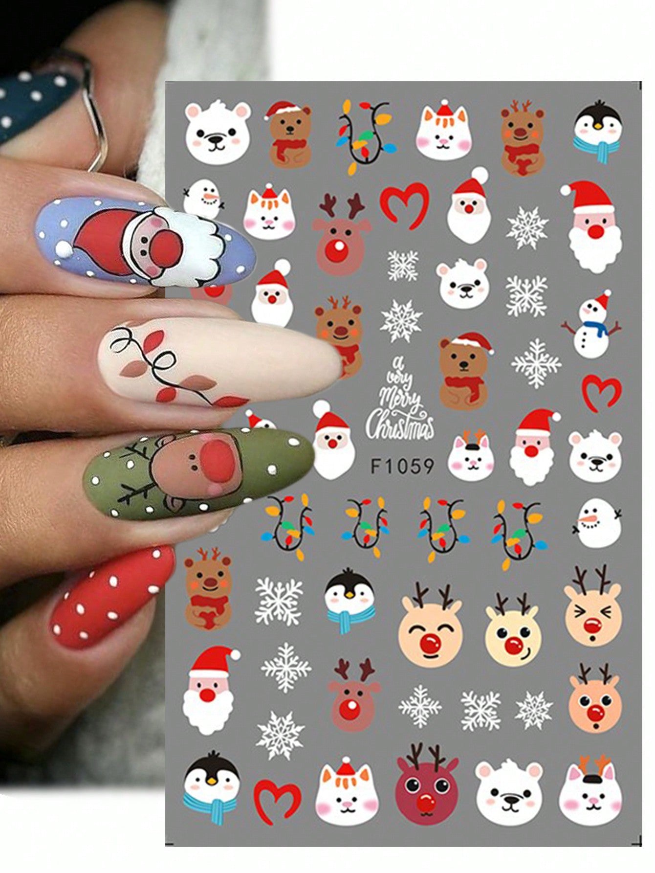 3D Christmas Nail Stickers 2/5 Sheets Cartoon Santa Elk Neon Lamp Penguin Snowflake Snowman Car Tree Bird Holly Berry Flower Leaf DIY Winter Xmas Self-Adhesive Gel Polish Decal Sliders Cute Nail Art Decoration