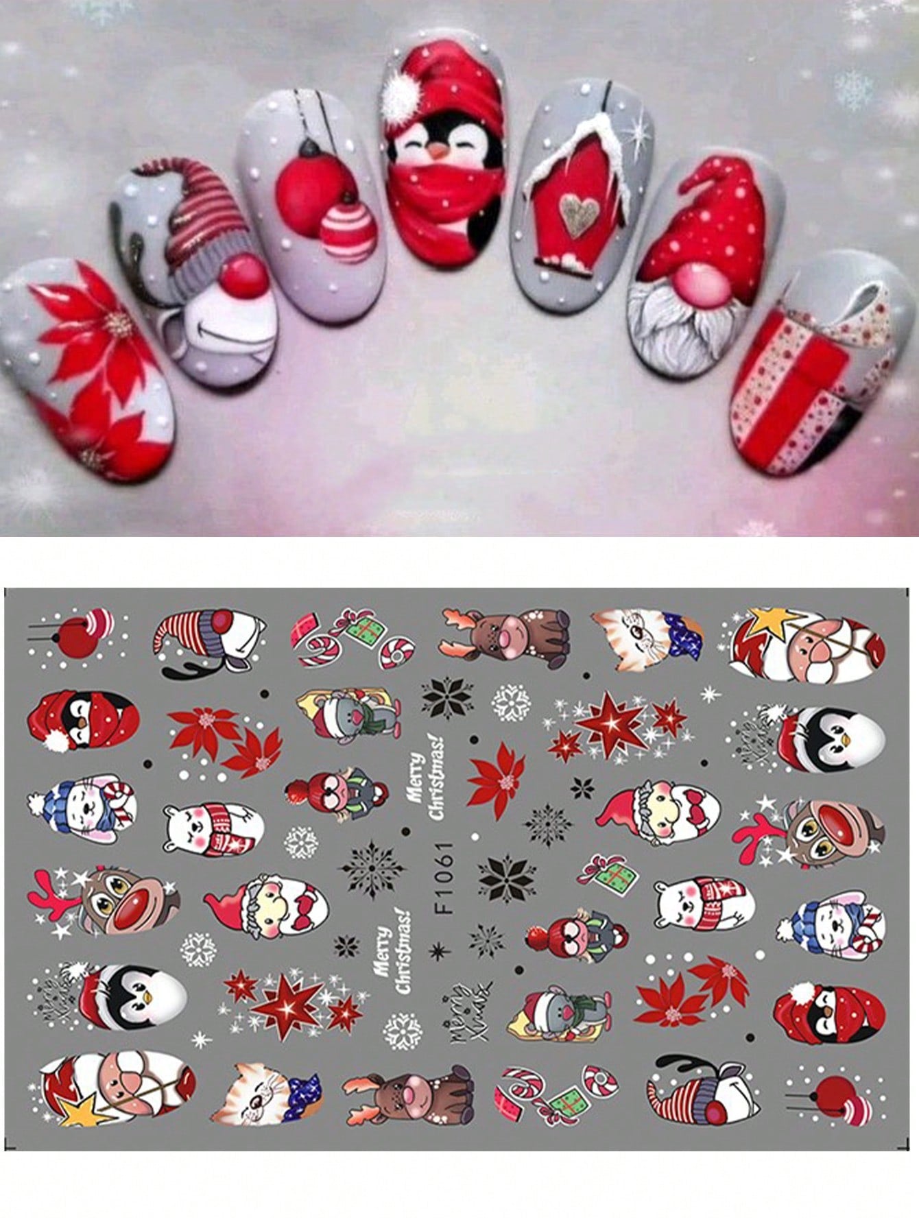 3D Christmas Nail Stickers 2/5 Sheets Cartoon Santa Elk Neon Lamp Penguin Snowflake Snowman Car Tree Bird Holly Berry Flower Leaf DIY Winter Xmas Self-Adhesive Gel Polish Decal Sliders Cute Nail Art Decoration