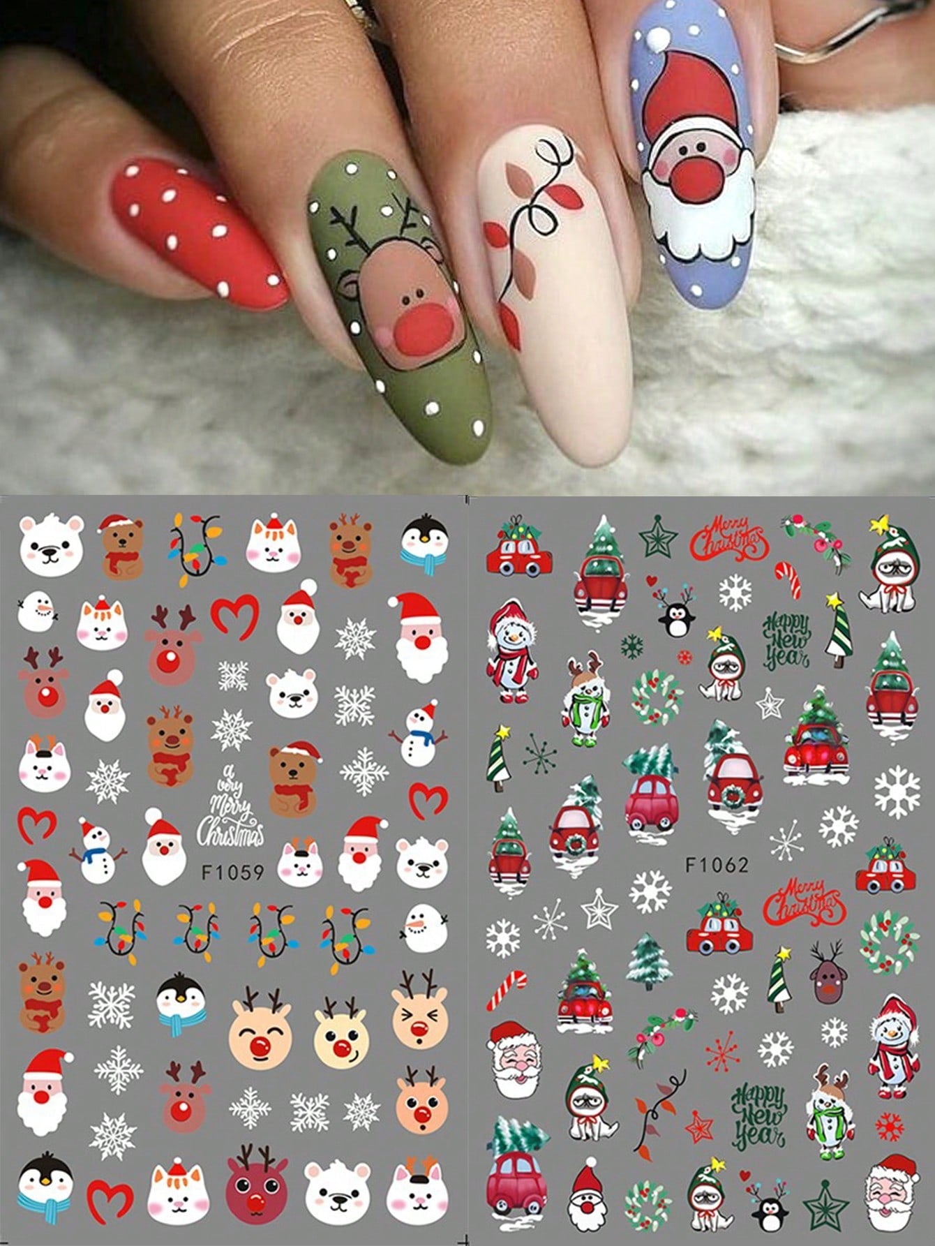 3D Christmas Nail Stickers 2/5 Sheets Cartoon Santa Elk Neon Lamp Penguin Snowflake Snowman Car Tree Bird Holly Berry Flower Leaf DIY Winter Xmas Self-Adhesive Gel Polish Decal Sliders Cute Nail Art Decoration