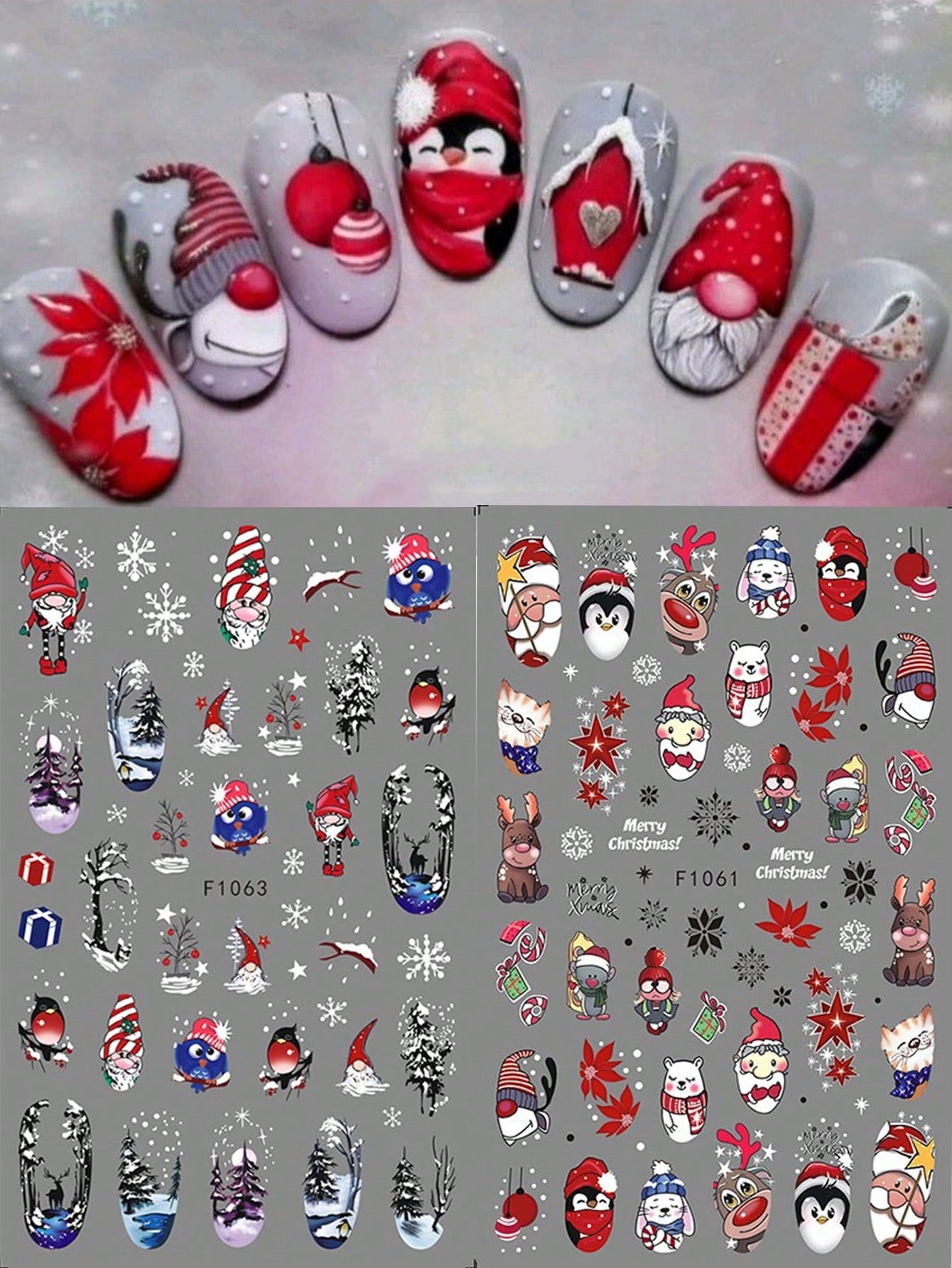 3D Christmas Nail Stickers 2/5 Sheets Cartoon Santa Elk Neon Lamp Penguin Snowflake Snowman Car Tree Bird Holly Berry Flower Leaf DIY Winter Xmas Self-Adhesive Gel Polish Decal Sliders Cute Nail Art Decoration