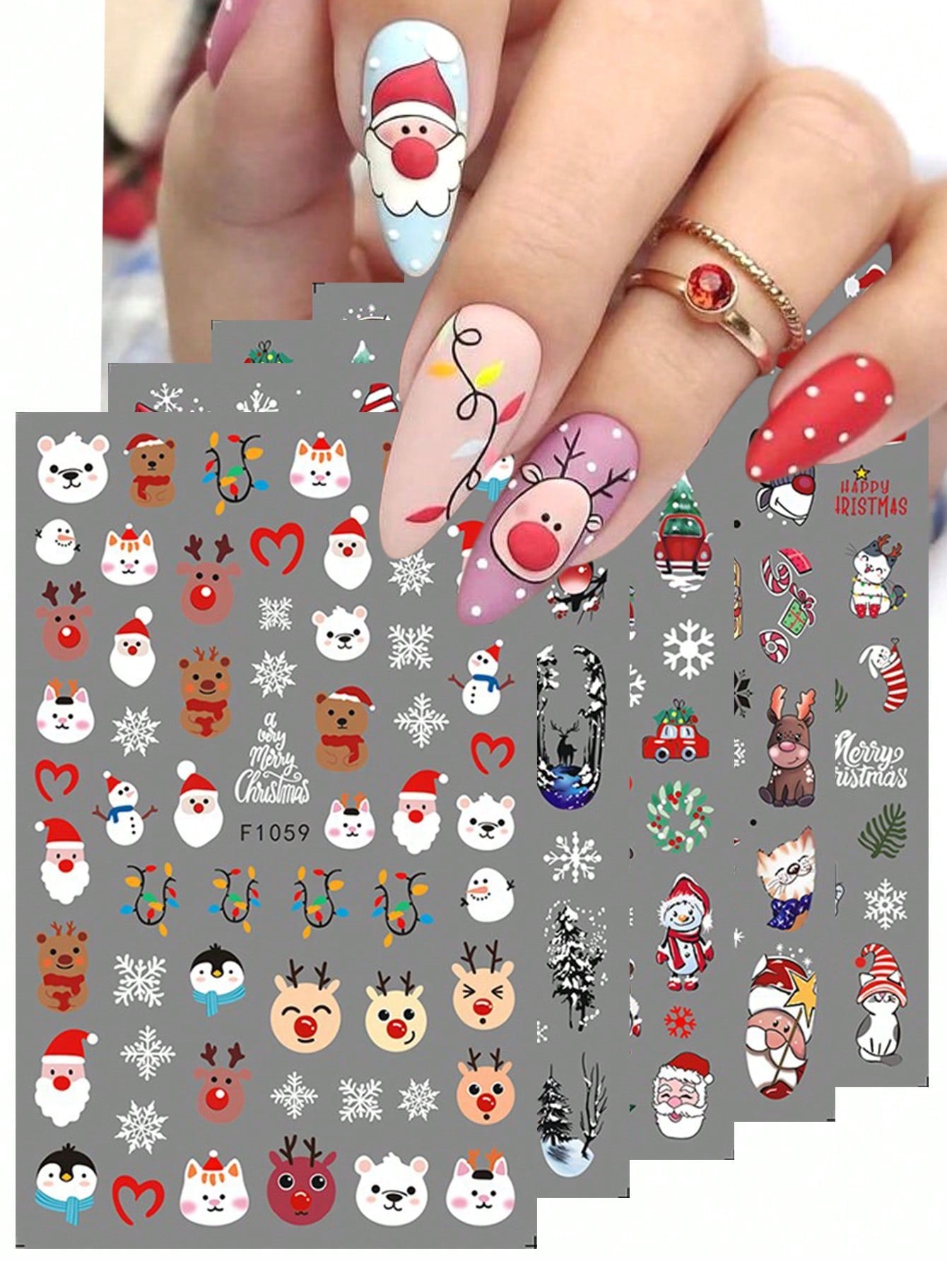 3D Christmas Nail Stickers 2/5 Sheets Cartoon Santa Elk Neon Lamp Penguin Snowflake Snowman Car Tree Bird Holly Berry Flower Leaf DIY Winter Xmas Self-Adhesive Gel Polish Decal Sliders Cute Nail Art Decoration