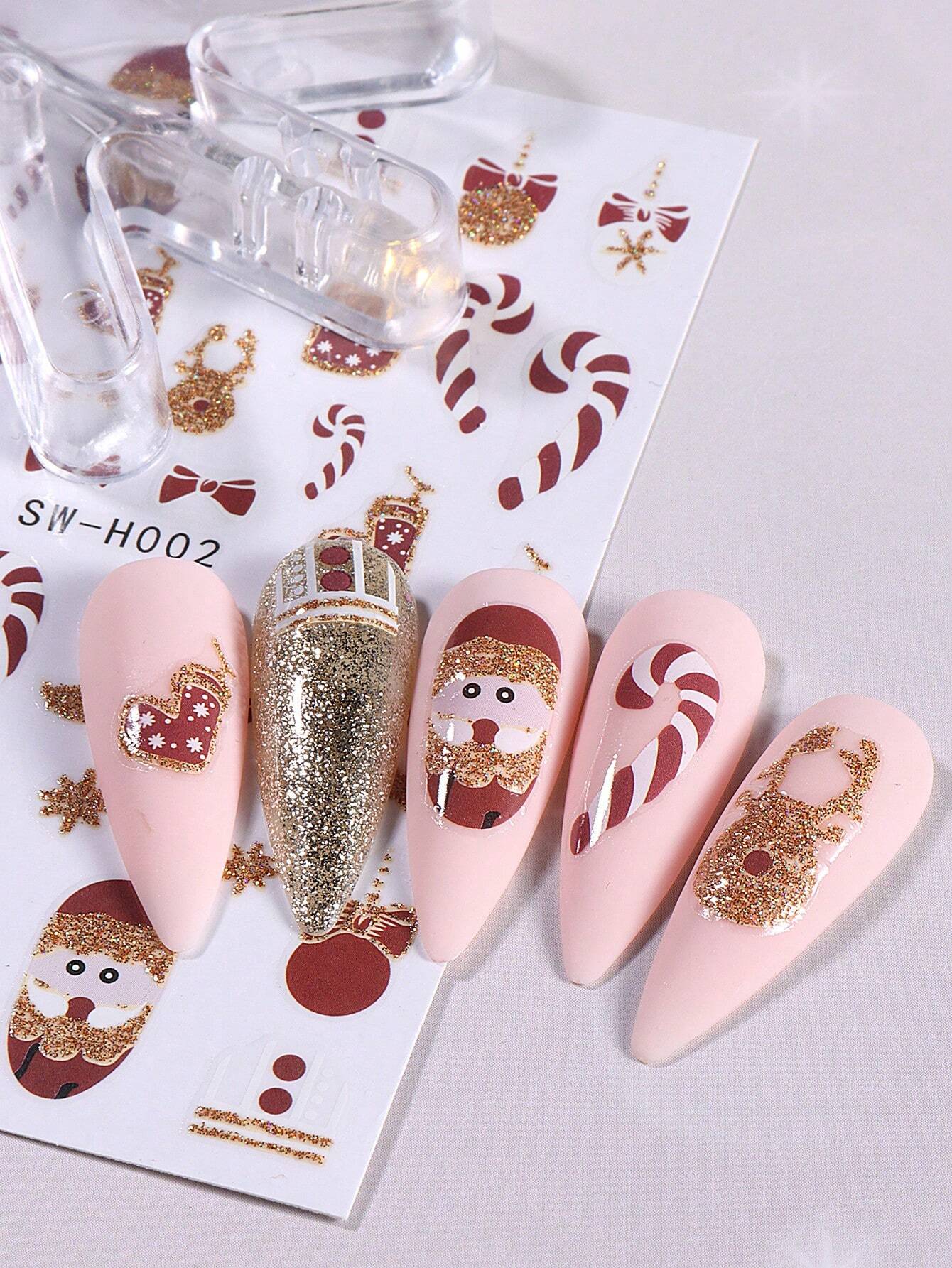 3D Christmas Nail Stickers 2/5 Sheets Cartoon Santa Elk Neon Lamp Penguin Snowflake Snowman Car Tree Bird Holly Berry Flower Leaf DIY Winter Xmas Self-Adhesive Gel Polish Decal Sliders Cute Nail Art Decoration