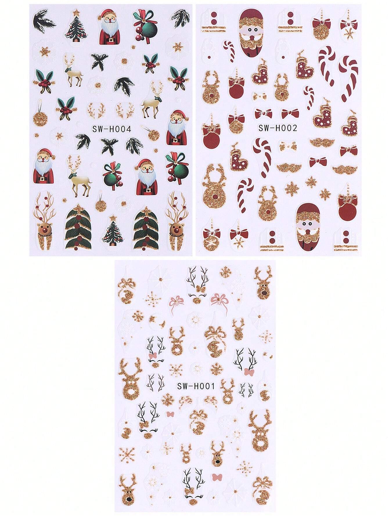 3D Christmas Nail Stickers 2/5 Sheets Cartoon Santa Elk Neon Lamp Penguin Snowflake Snowman Car Tree Bird Holly Berry Flower Leaf DIY Winter Xmas Self-Adhesive Gel Polish Decal Sliders Cute Nail Art Decoration