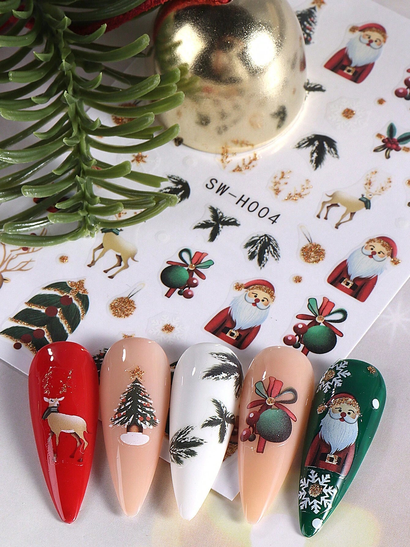 3D Christmas Nail Stickers 2/5 Sheets Cartoon Santa Elk Neon Lamp Penguin Snowflake Snowman Car Tree Bird Holly Berry Flower Leaf DIY Winter Xmas Self-Adhesive Gel Polish Decal Sliders Cute Nail Art Decoration