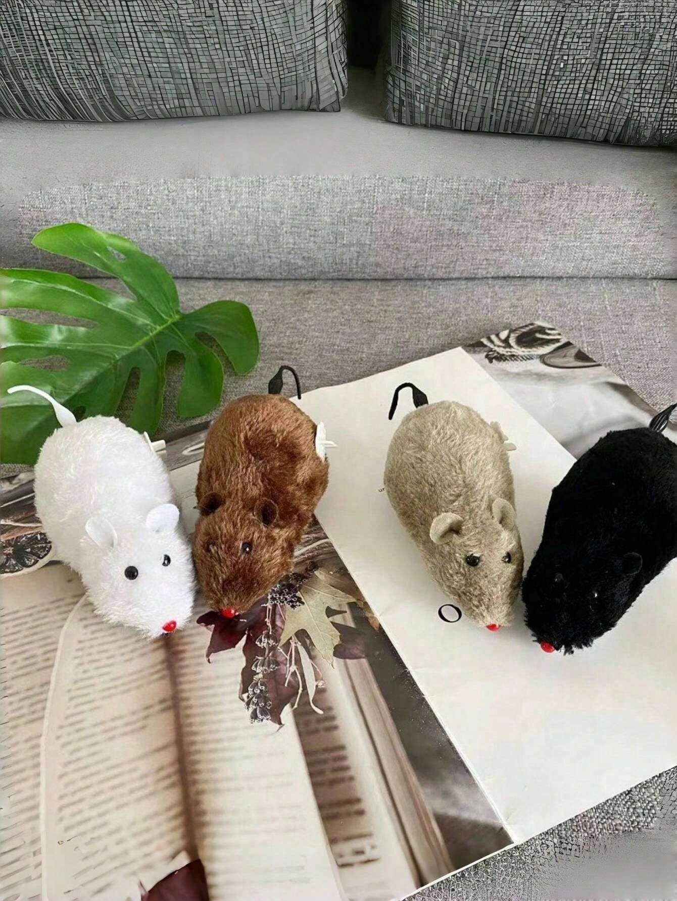 Plush Mouse Design Toy, 1Pc Wind Up Mouse Rat Cat Dog Playing Toy Mice Prank Mechanical Moving Animal Toy