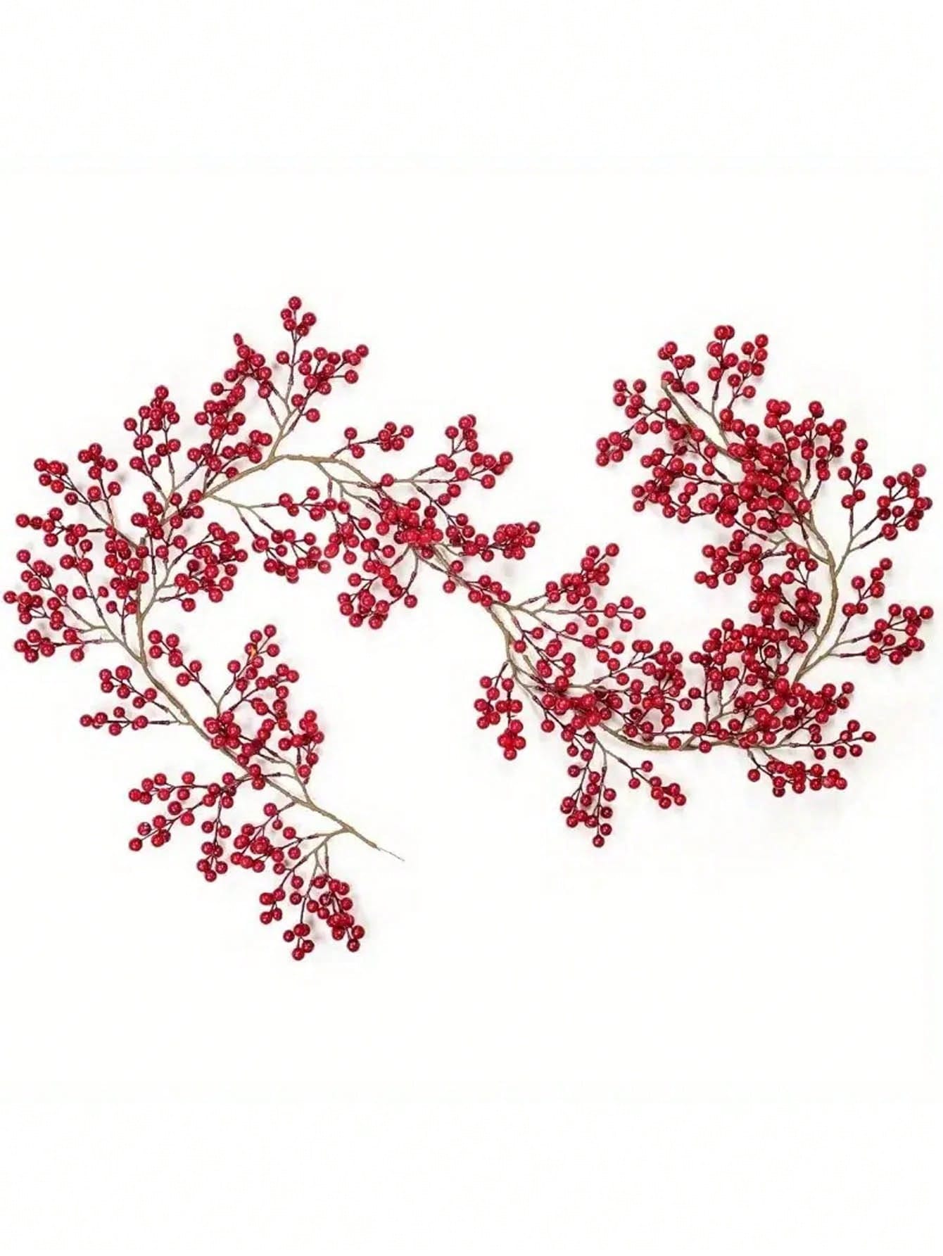 1pc Hanging Red Berry Vine Decor, Suitable For Christmas Tree, Dining Table, Fireplace, New Year, Party Decoration, Room, Home, Outdoor Garden,Christmas