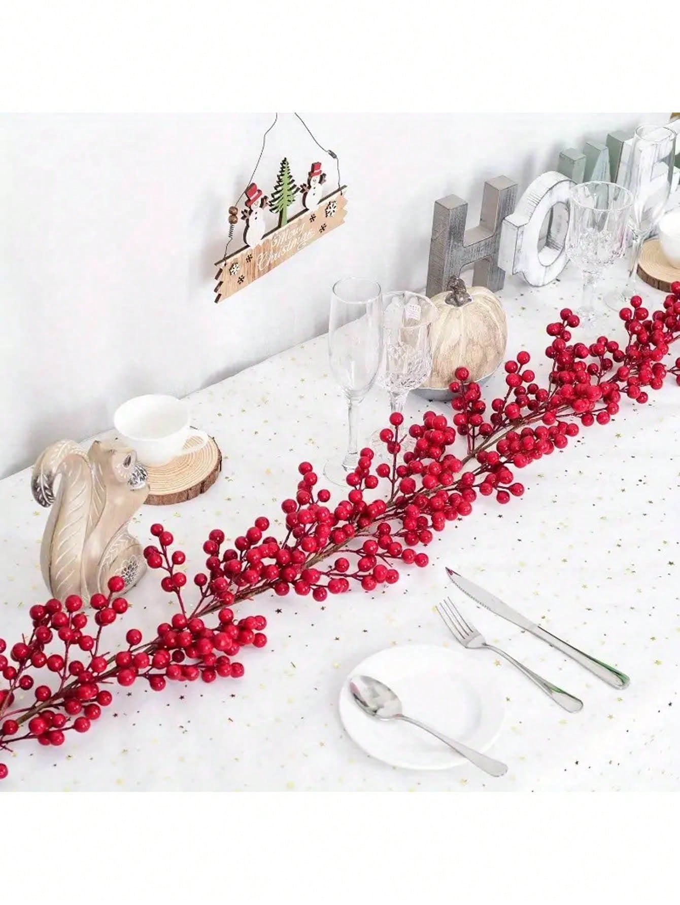 1pc Hanging Red Berry Vine Decor, Suitable For Christmas Tree, Dining Table, Fireplace, New Year, Party Decoration, Room, Home, Outdoor Garden,Christmas