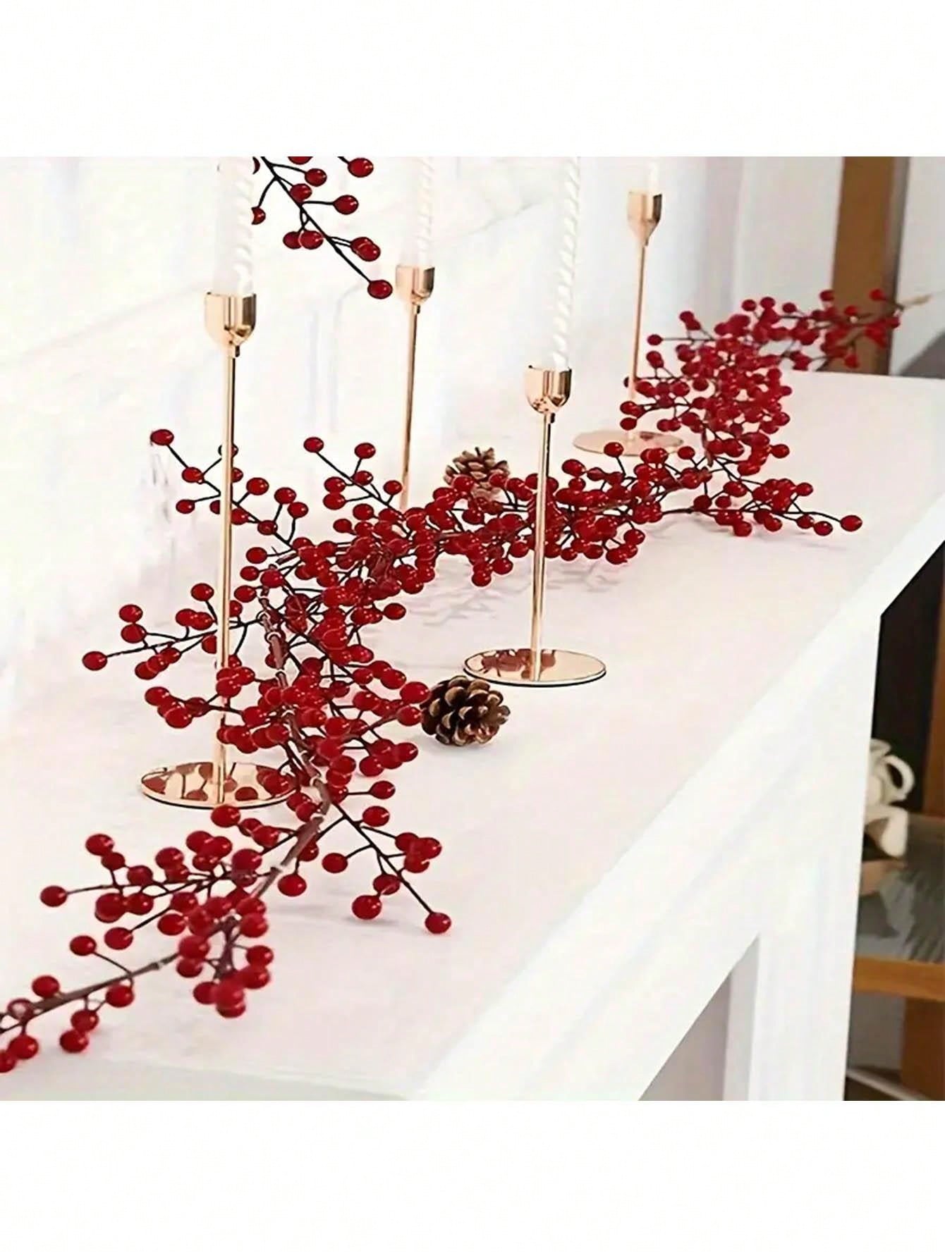 1pc Hanging Red Berry Vine Decor, Suitable For Christmas Tree, Dining Table, Fireplace, New Year, Party Decoration, Room, Home, Outdoor Garden,Christmas