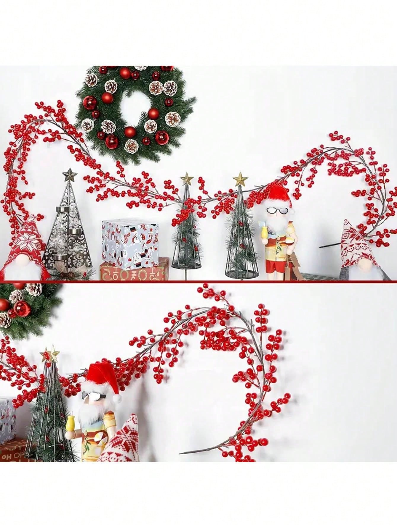 1pc Hanging Red Berry Vine Decor, Suitable For Christmas Tree, Dining Table, Fireplace, New Year, Party Decoration, Room, Home, Outdoor Garden,Christmas