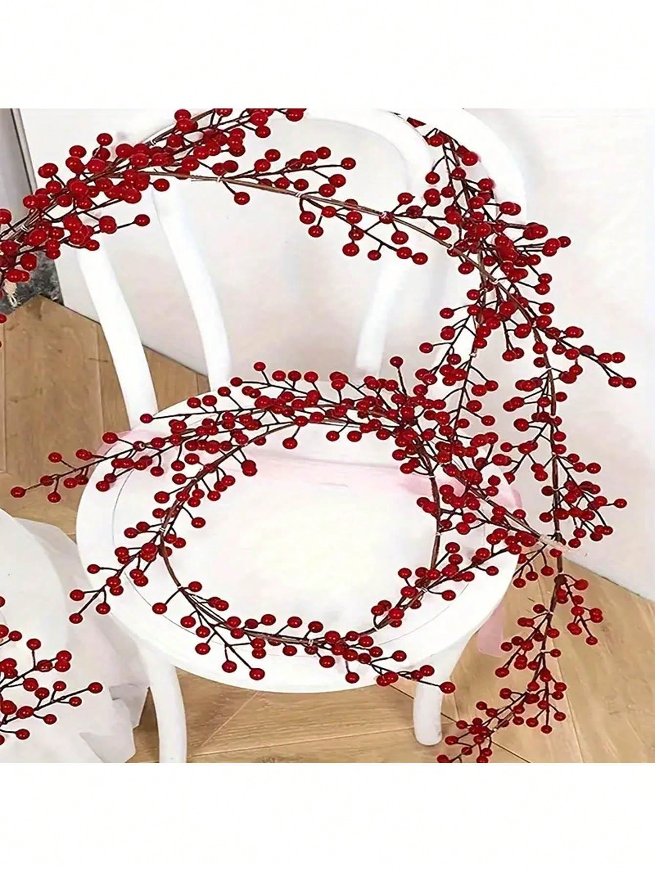 1pc Hanging Red Berry Vine Decor, Suitable For Christmas Tree, Dining Table, Fireplace, New Year, Party Decoration, Room, Home, Outdoor Garden,Christmas