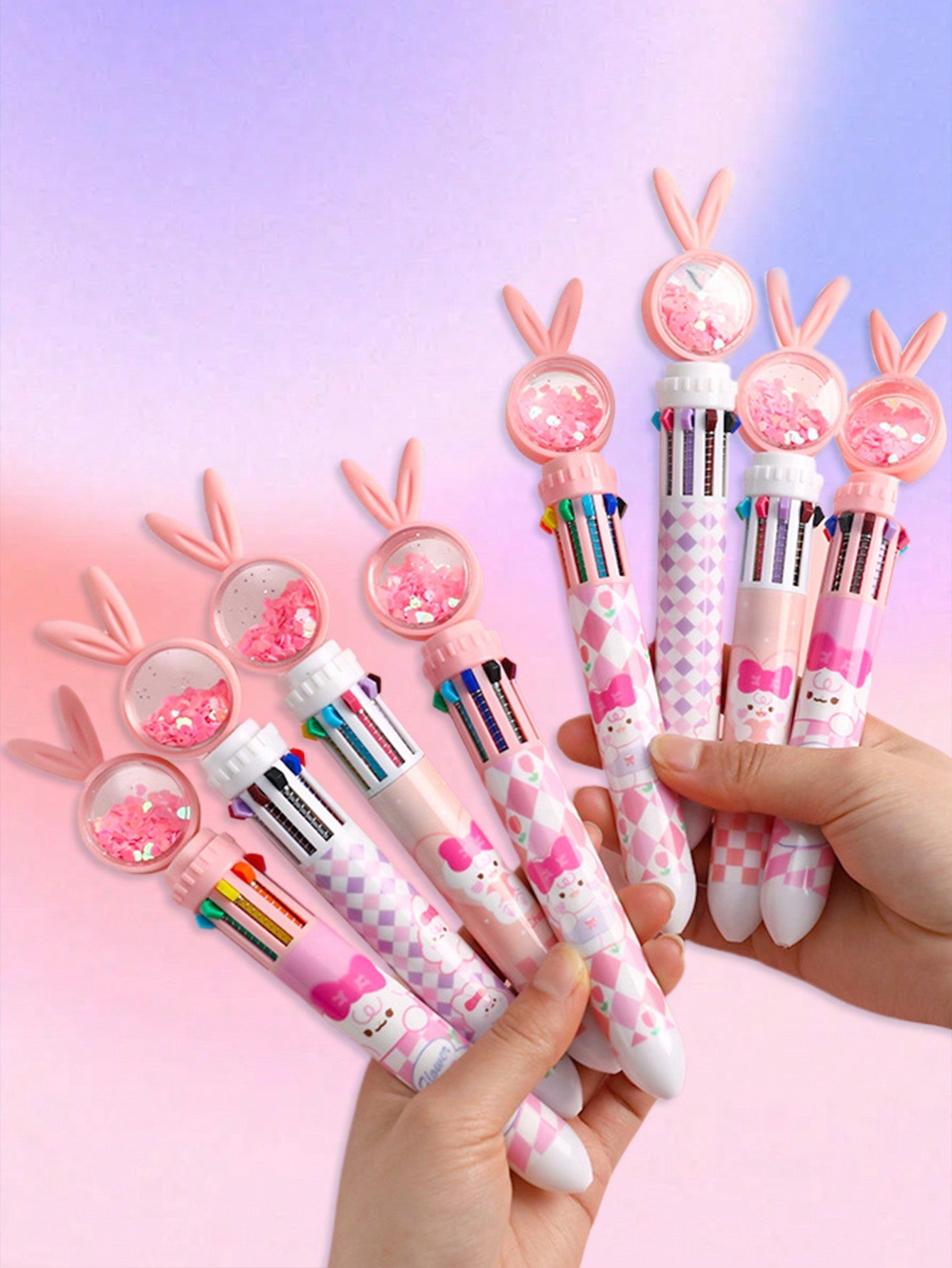 1pc/2pcs/3pcs/4pcs Children's Cartoon Rabbit 10 Color Ballpoint Pen, Student Pressure Pen, Creative Multi-Color Signature Pen, Exam Office, Drawing, Student Stationery, School Supplies, Birthday, Holiday, Party Gifts, Boys And Girls