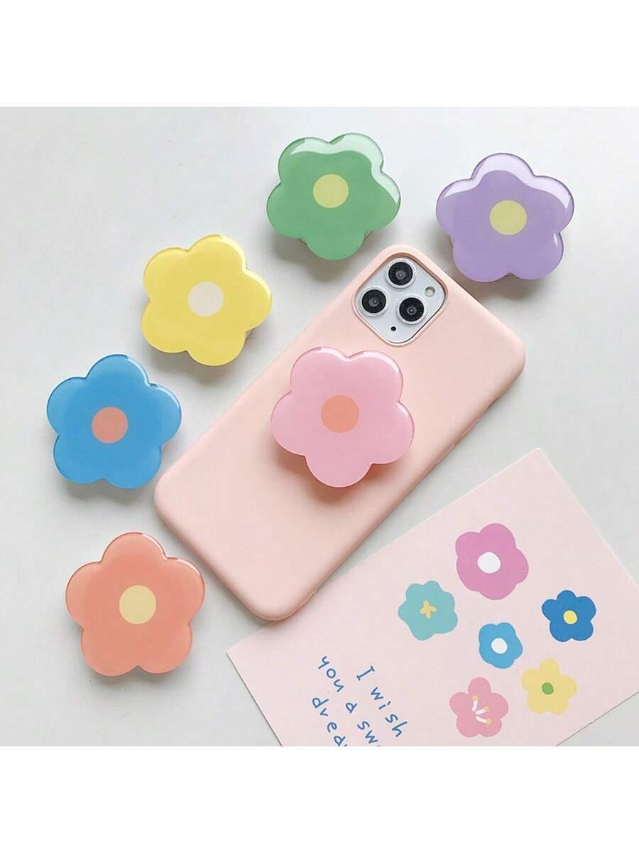 1pc Self-Adhesive Retractable Multicolor Flower Phone Holder