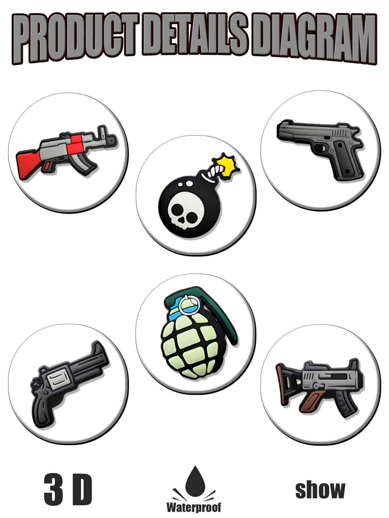 16 PCS Firearms Series, Pistols, Submachine Guns, Grenades, Radiators, Bombs, Rifles  Shoe DIY Charms For  Sandals Bracelets Decoration, Cute Charms Shoes Charms For Sandals PVC Shoe Pins Decoration Bracelet Wristband For Gifts