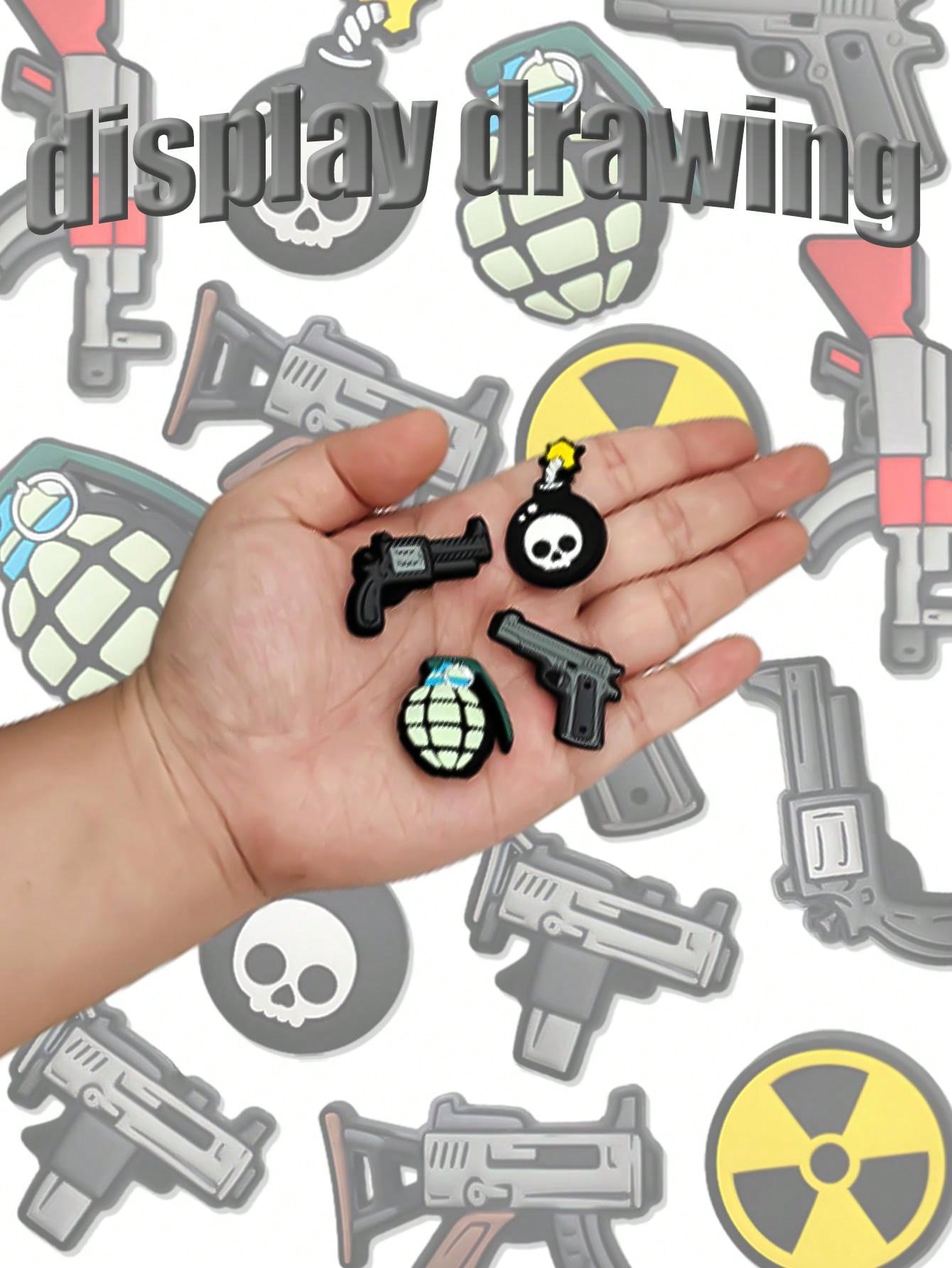 16 PCS Firearms Series, Pistols, Submachine Guns, Grenades, Radiators, Bombs, Rifles  Shoe DIY Charms For  Sandals Bracelets Decoration, Cute Charms Shoes Charms For Sandals PVC Shoe Pins Decoration Bracelet Wristband For Gifts