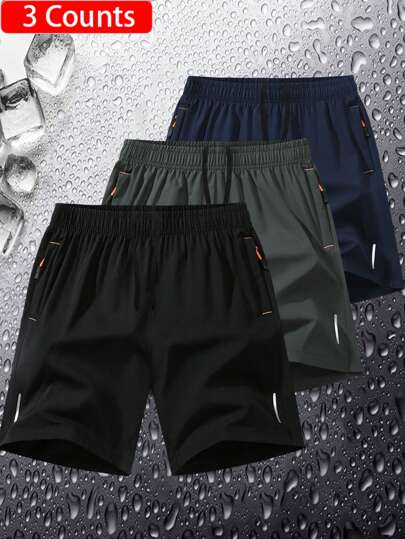 3pcs Men Plus Size Sports Shorts, Summer Ultra-Thin Quick Dry Shorts, Fashion Casual Running Gym Shorts, Beach Pants