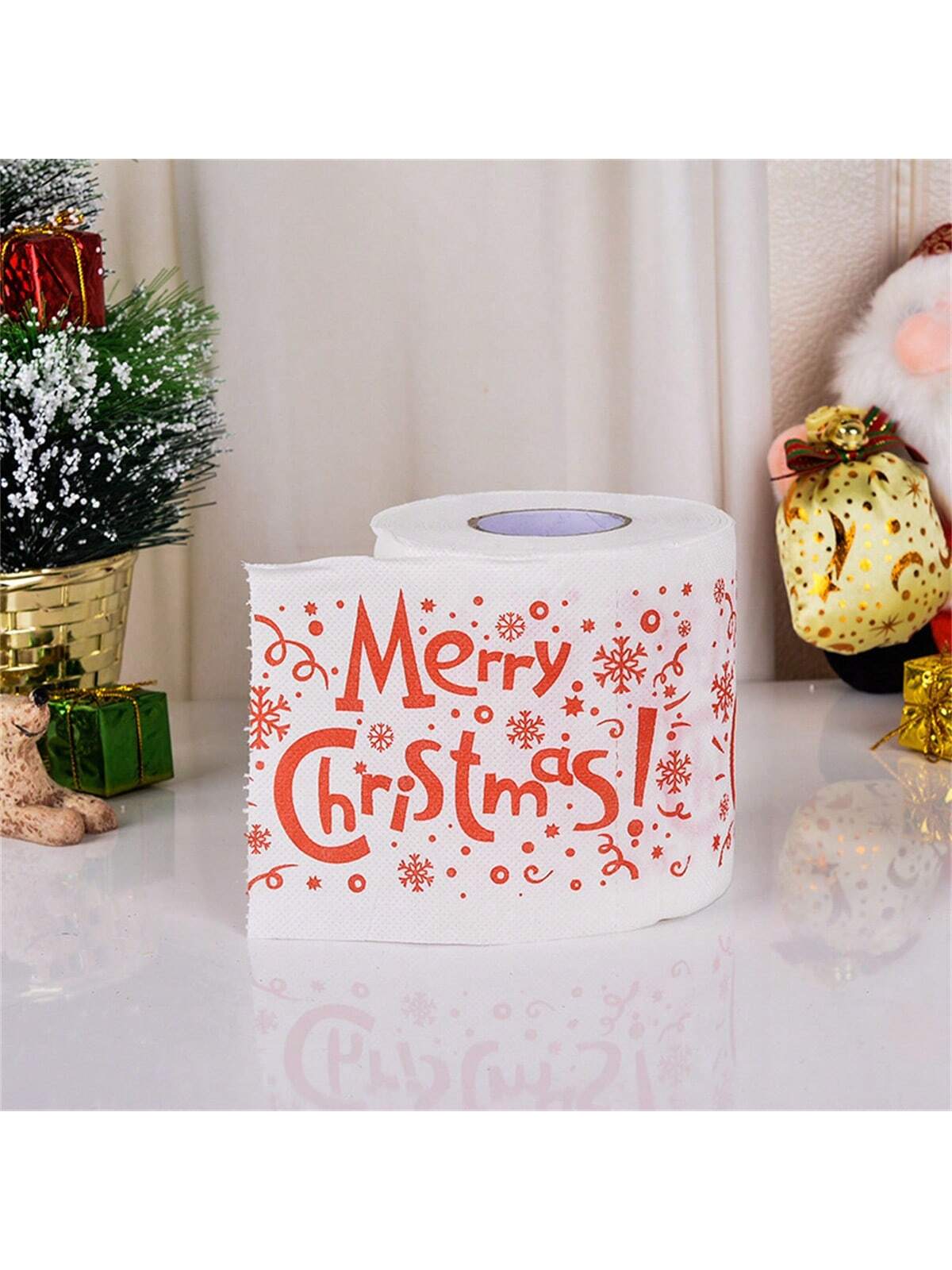 1 Roll Christmas Toilet Paper Decorations Merry Christmas Tree And Santa Toilet Paper For Christmas Party Supplies Bathroom Decor,Christmas