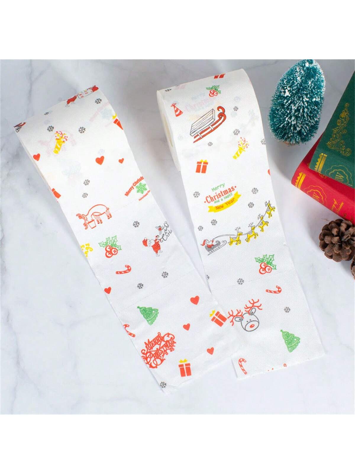 1 Roll Christmas Toilet Paper Decorations Merry Christmas Tree And Santa Toilet Paper For Christmas Party Supplies Bathroom Decor,Christmas