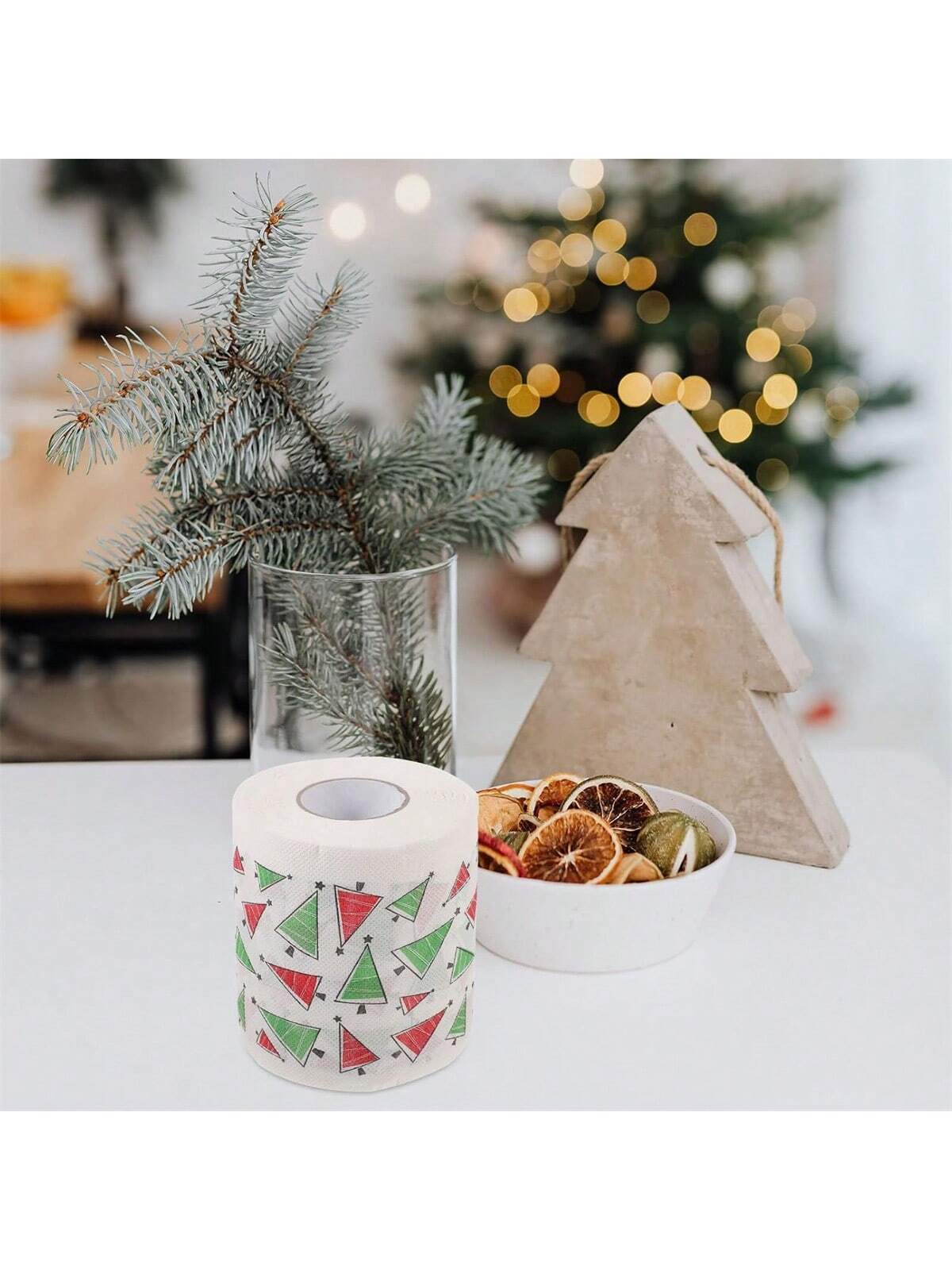 1 Roll Christmas Toilet Paper Decorations Merry Christmas Tree And Santa Toilet Paper For Christmas Party Supplies Bathroom Decor,Christmas