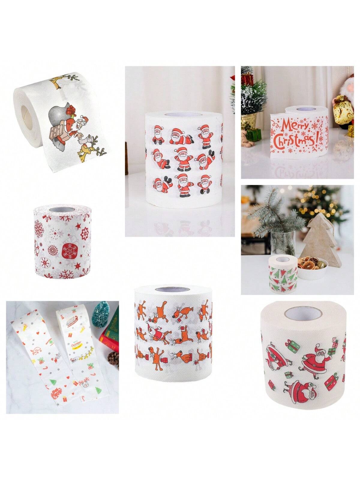 1 Roll Christmas Toilet Paper Decorations Merry Christmas Tree And Santa Toilet Paper For Christmas Party Supplies Bathroom Decor,Christmas