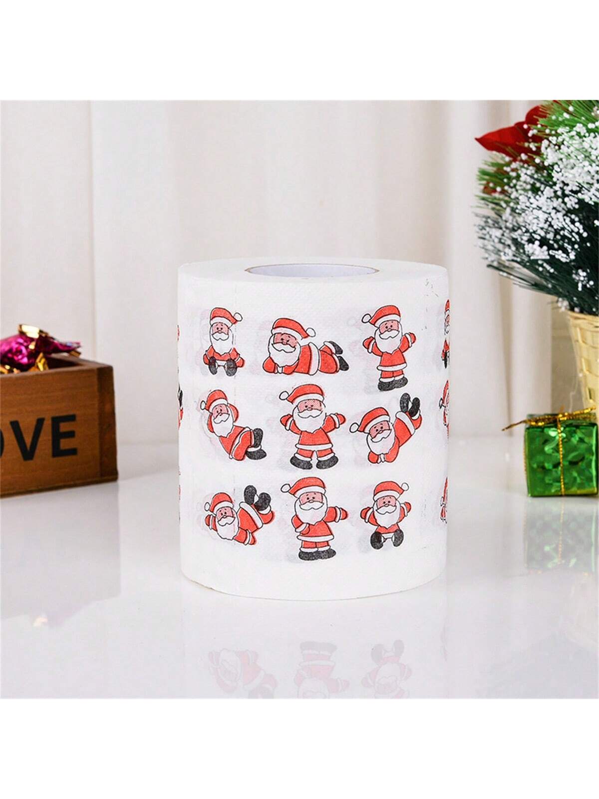 1 Roll Christmas Toilet Paper Decorations Merry Christmas Tree And Santa Toilet Paper For Christmas Party Supplies Bathroom Decor,Christmas