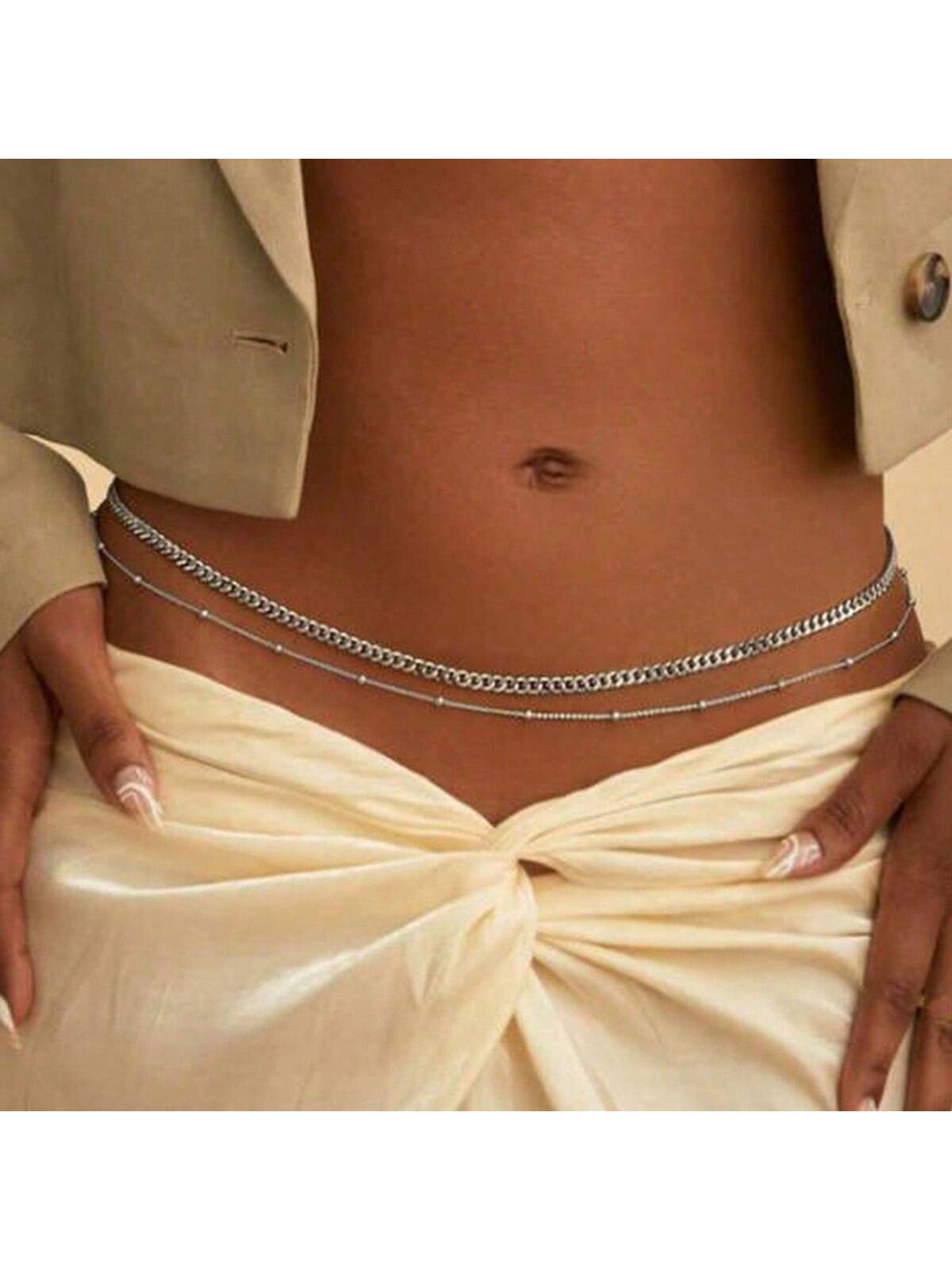 17KM 1PC Minimalist Beach Bikini Body Chain Bellybutton Chain Adjustable Charm Fashion Jewelry Women's Sexy Waist Chain