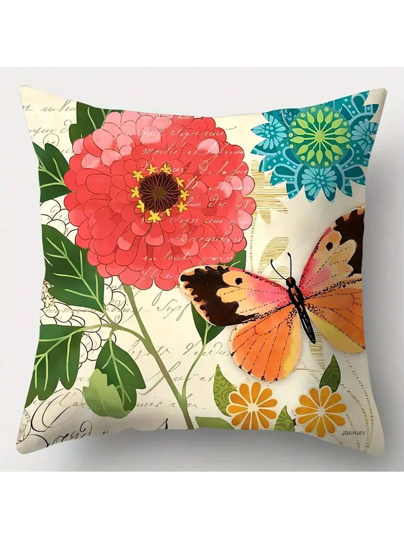 4pcs, Contemporary Style Pillowcase, Dragonfly, Flowers, Vibrant And Vivid, Brings Strong Visual Effects, Polyester Fiber, Pillowcase, Living Room, Sofa, Cushion, Office Chair, Lumbar Pad Home Decoration Room Decoration (Without Pillow Core)