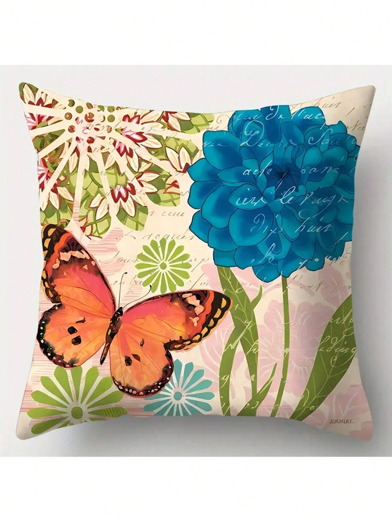 4pcs, Contemporary Style Pillowcase, Dragonfly, Flowers, Vibrant And Vivid, Brings Strong Visual Effects, Polyester Fiber, Pillowcase, Living Room, Sofa, Cushion, Office Chair, Lumbar Pad Home Decoration Room Decoration (Without Pillow Core)