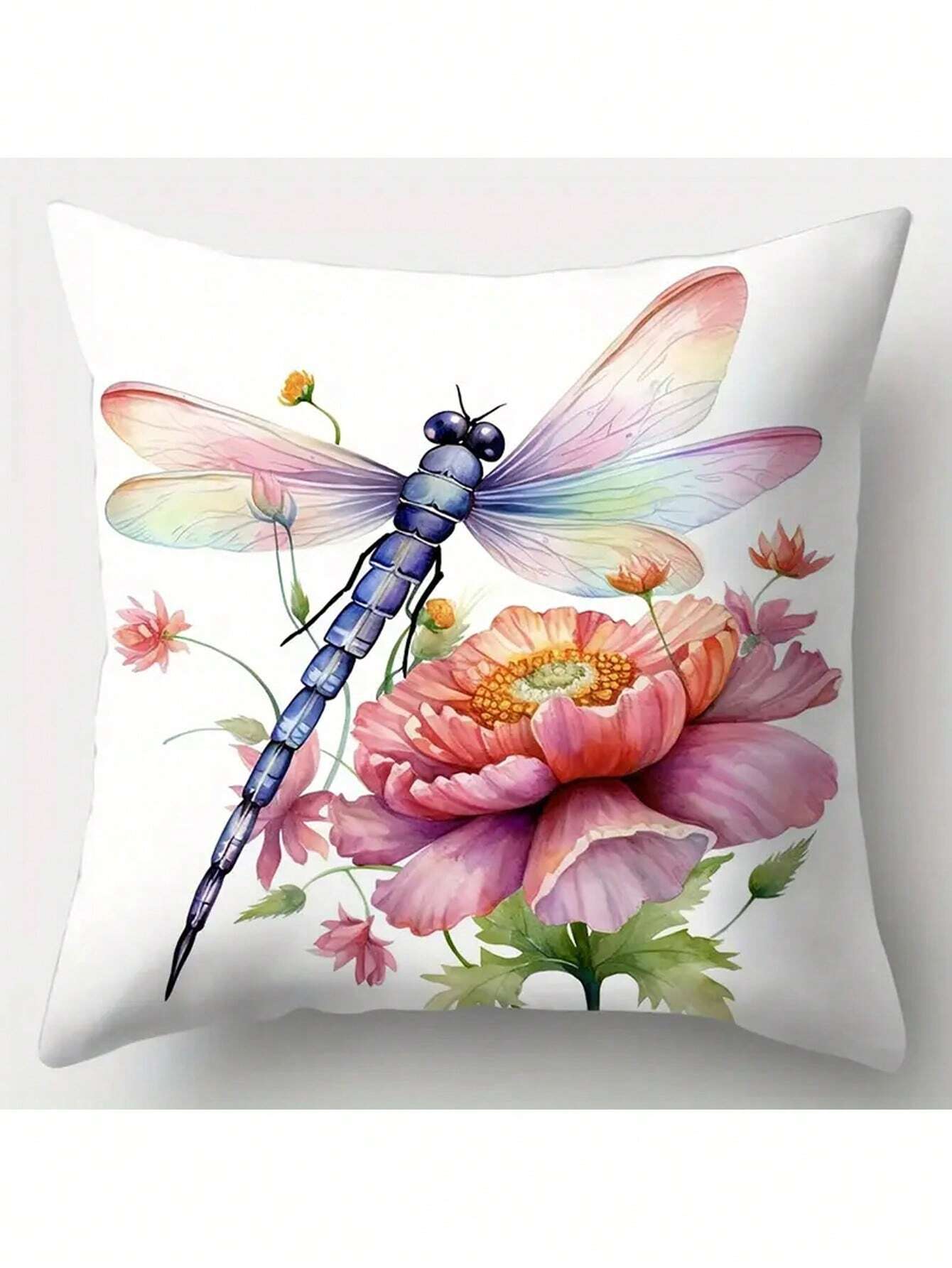 4pcs, Contemporary Style Pillowcase, Dragonfly, Flowers, Vibrant And Vivid, Brings Strong Visual Effects, Polyester Fiber, Pillowcase, Living Room, Sofa, Cushion, Office Chair, Lumbar Pad Home Decoration Room Decoration (Without Pillow Core)