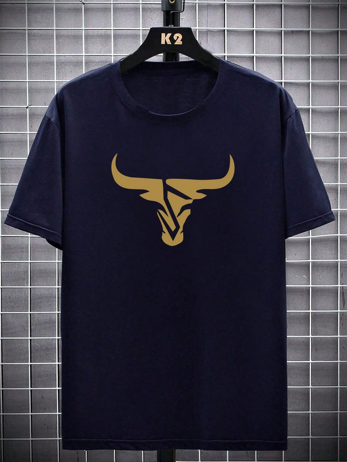 Men's Casual Crewneck Short Sleeve T-Shirt With Bull Head Print, Summer