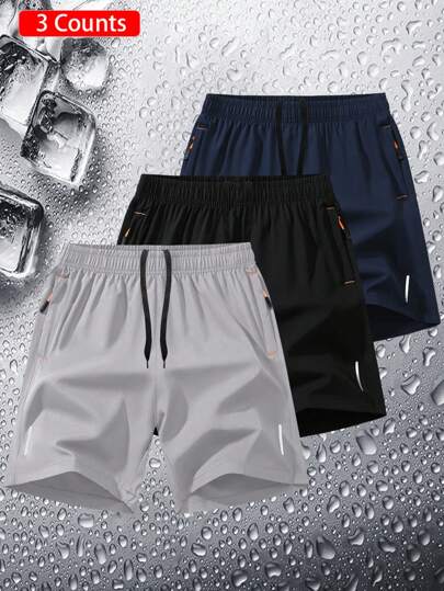 3pcs Men Plus Size Sports Shorts, Summer Ultra-Thin Quick Dry Shorts, Fashion Casual Running Gym Shorts, Beach Pants