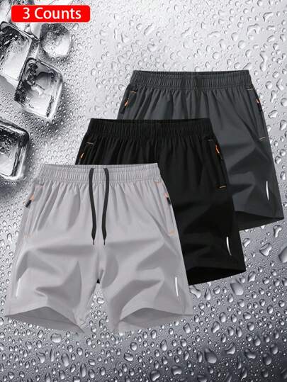 3pcs Men Plus Size Sports Shorts, Summer Ultra-Thin Quick Dry Shorts, Fashion Casual Running Gym Shorts, Beach Pants